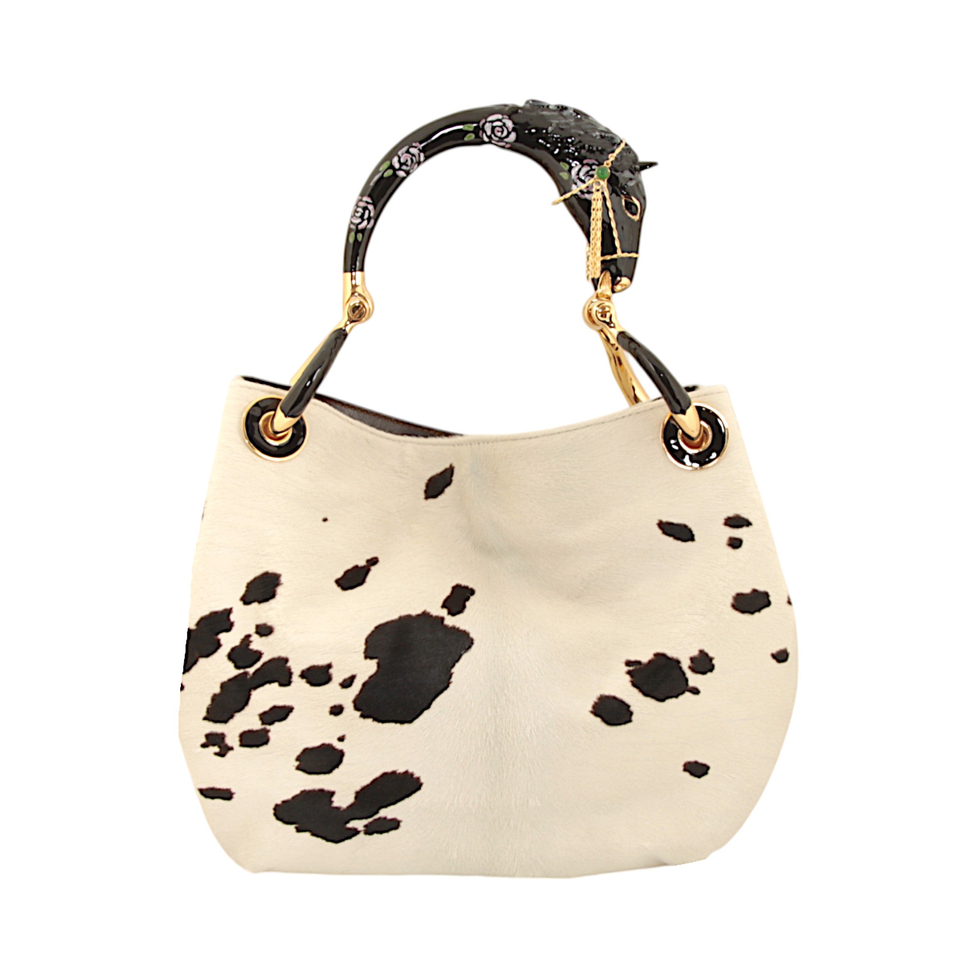 BLACK HORSE SMALL HANDBAG WITH BLACK AND WHITE PONY HAIR