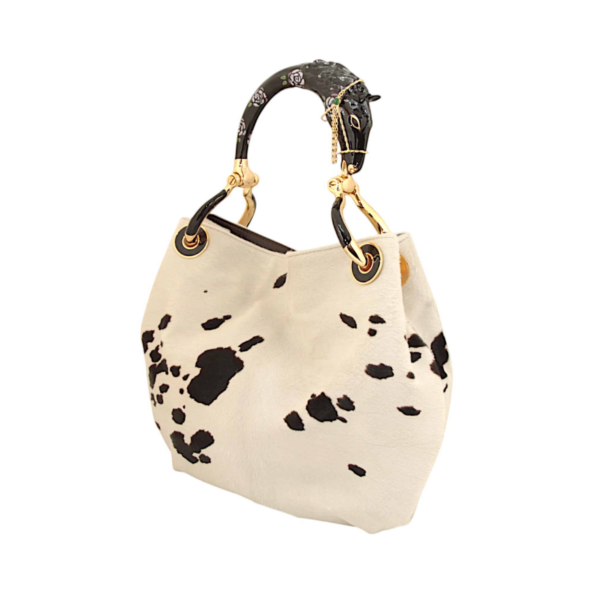 BLACK HORSE SMALL HANDBAG WITH BLACK AND WHITE PONY HAIR