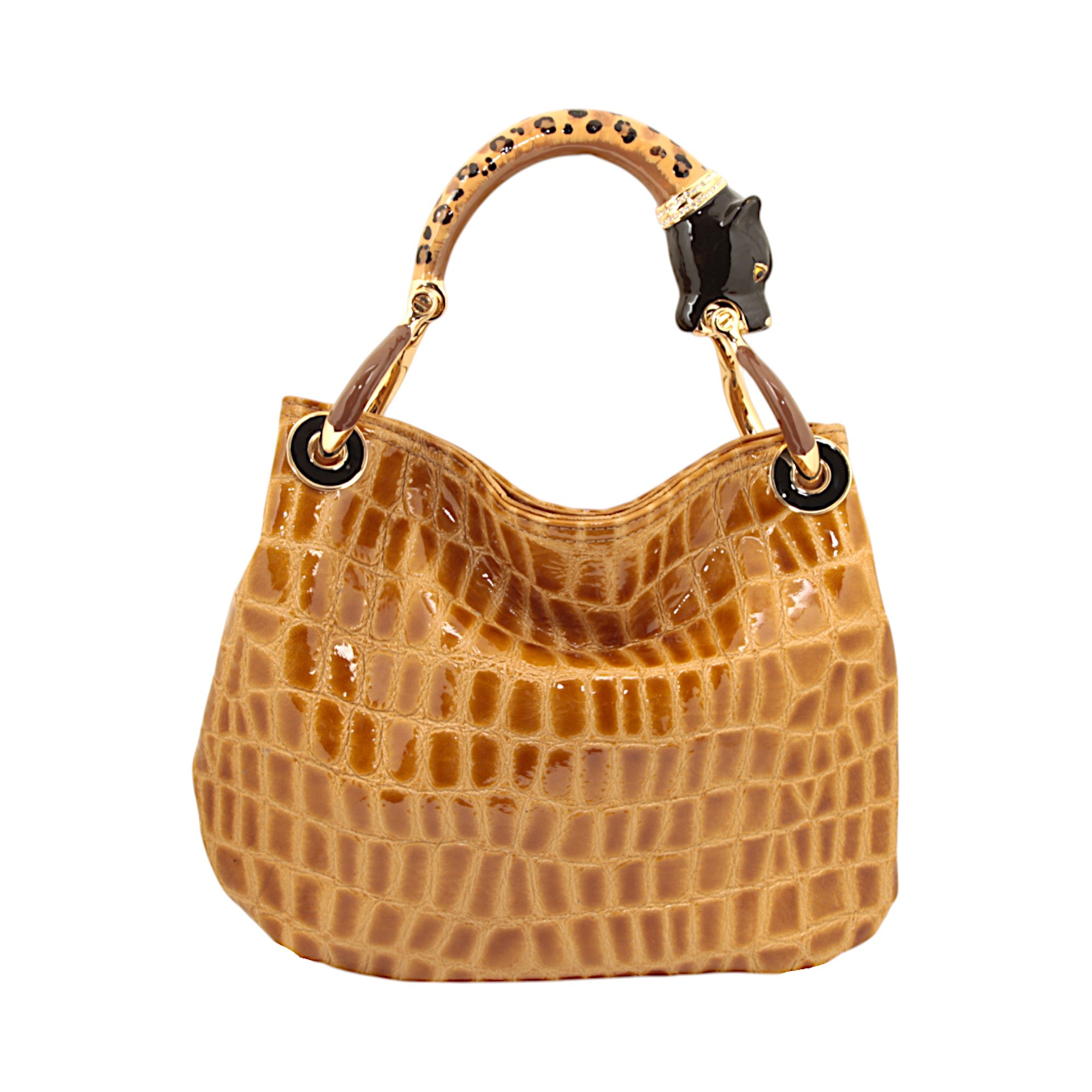 LEOPARD SMALL HANDBAG WITH CROCO PRINTED LEATHER