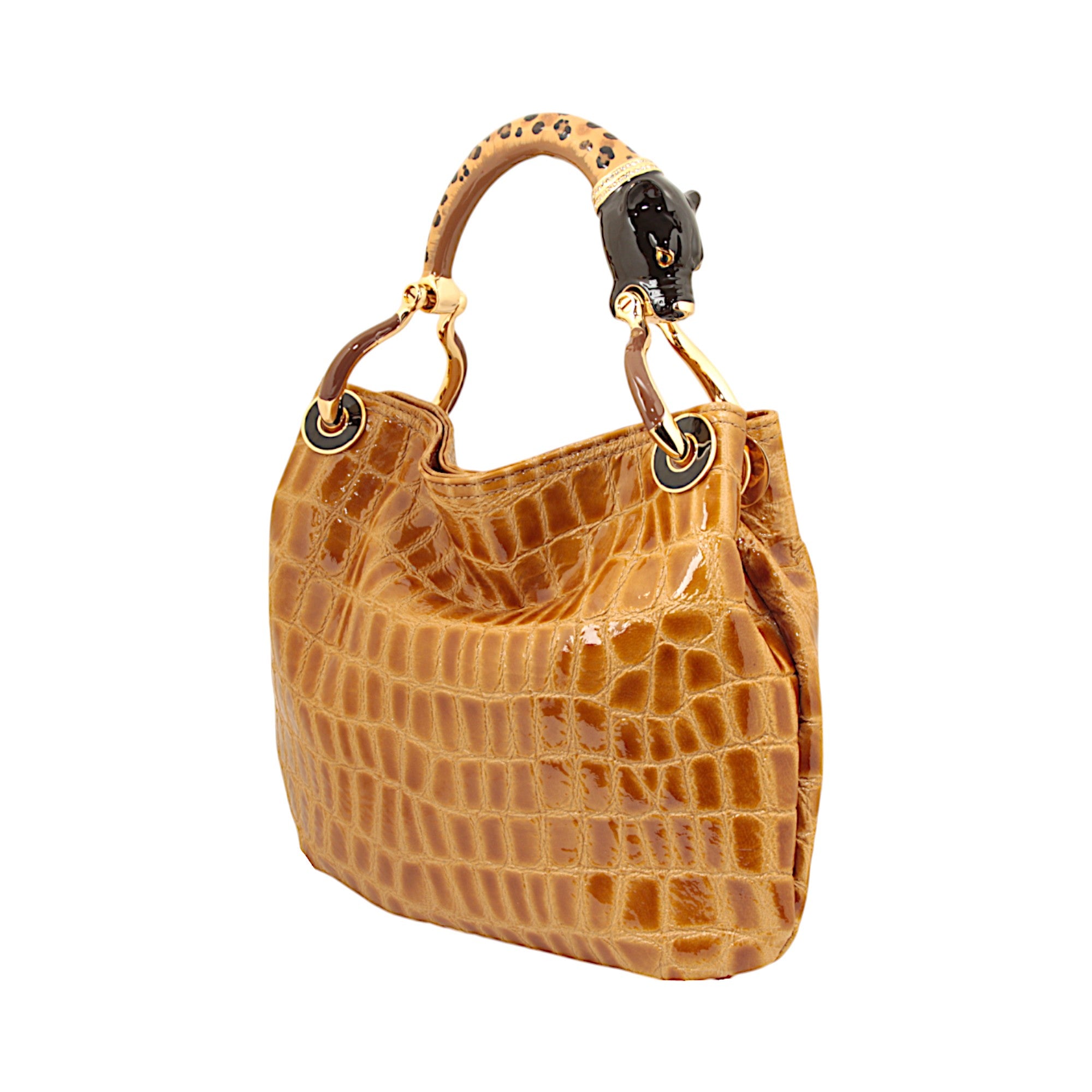 LEOPARD SMALL HANDBAG WITH CROCO PRINTED LEATHER