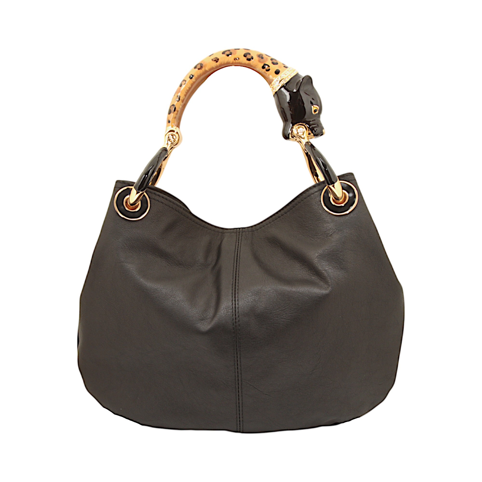 LEOPARD SMALL HANDBAG WITH HIGH QUALITY BLACK LEATHER