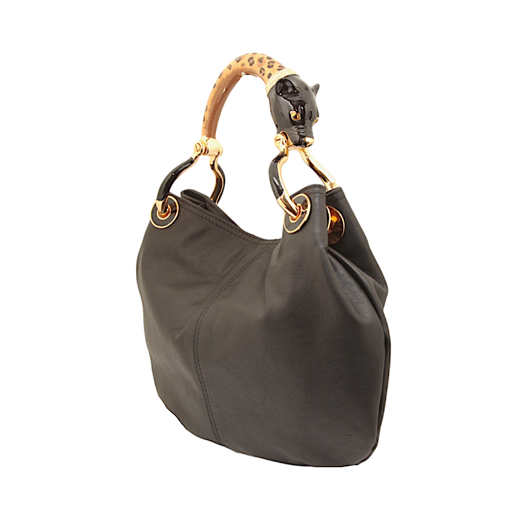 LEOPARD SMALL HANDBAG WITH HIGH QUALITY BLACK LEATHER