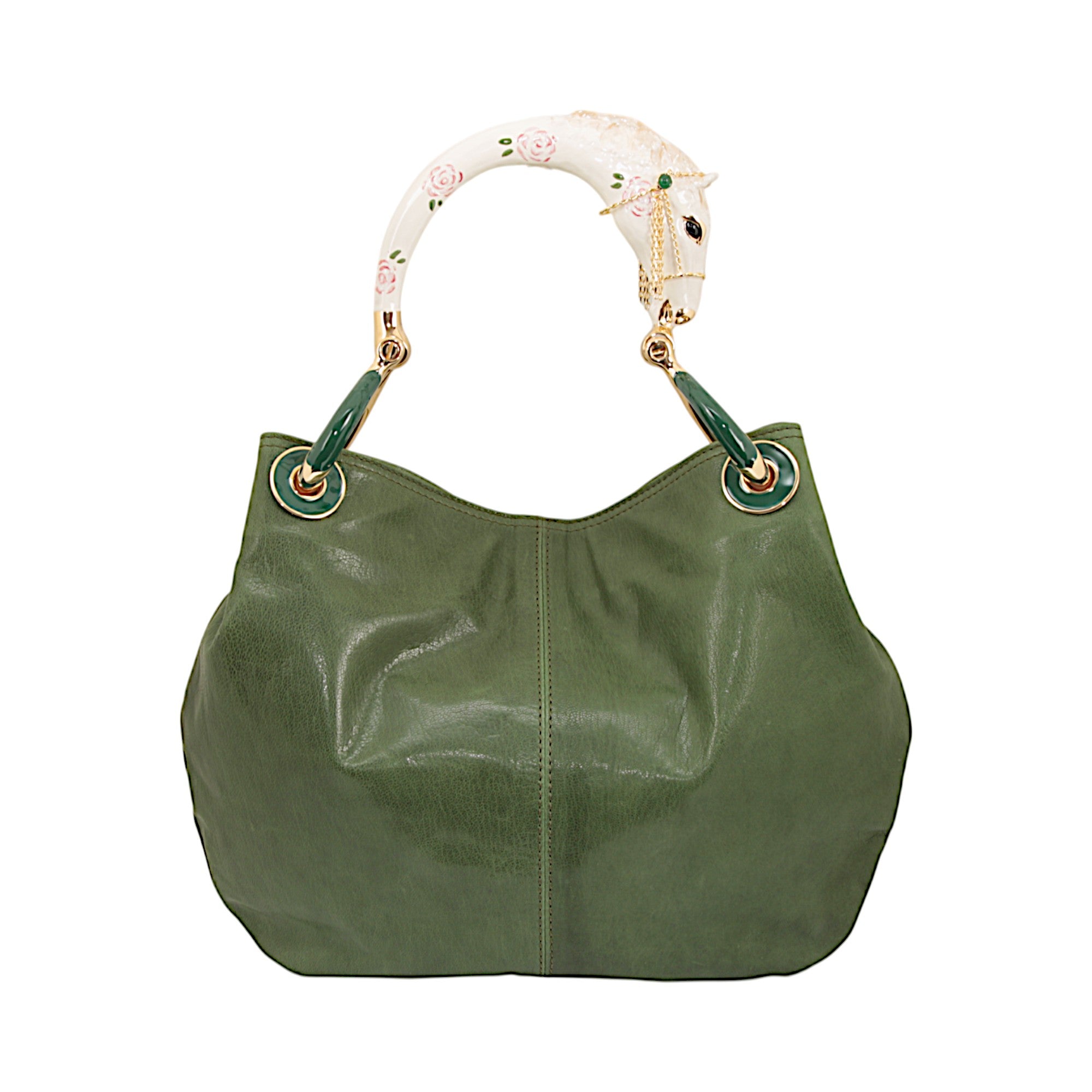 WITHE HORSE  WITH GREEN NAPPA LEATHER SMALL HANDBAG