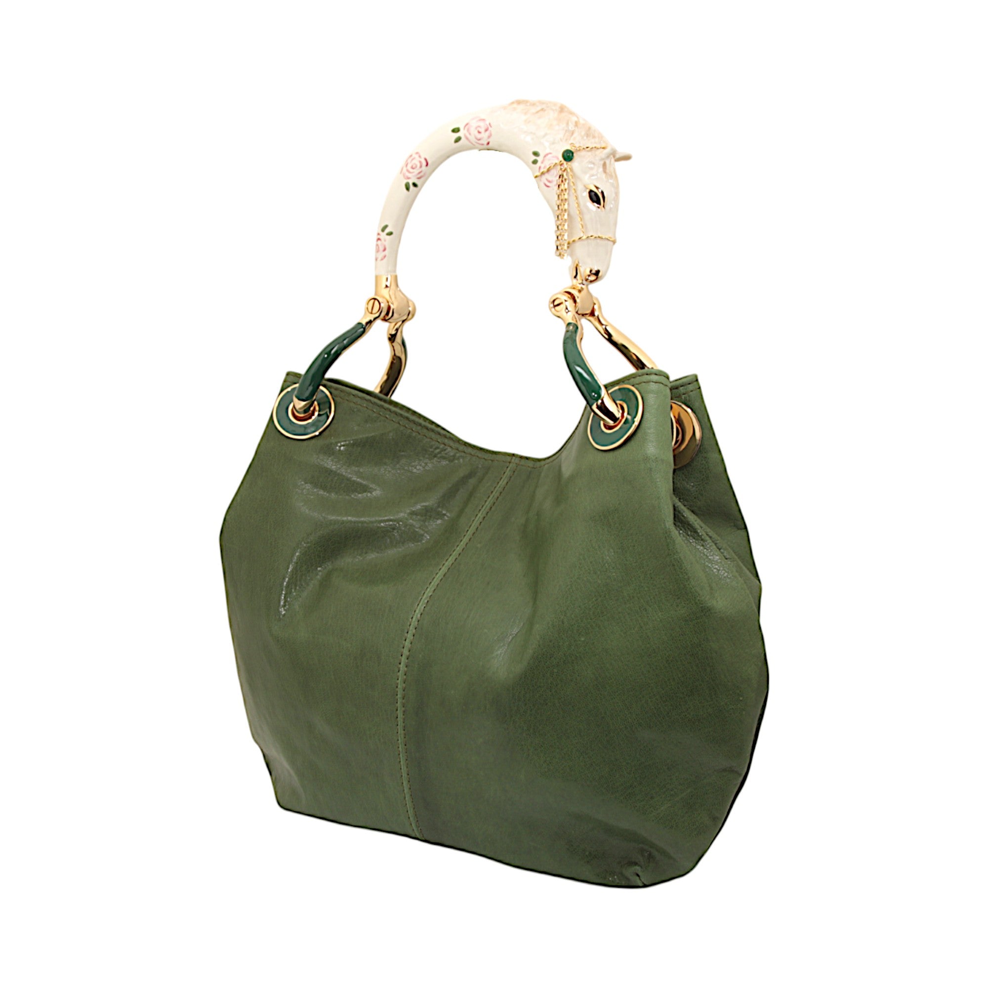 WITHE HORSE  WITH GREEN NAPPA LEATHER SMALL HANDBAG