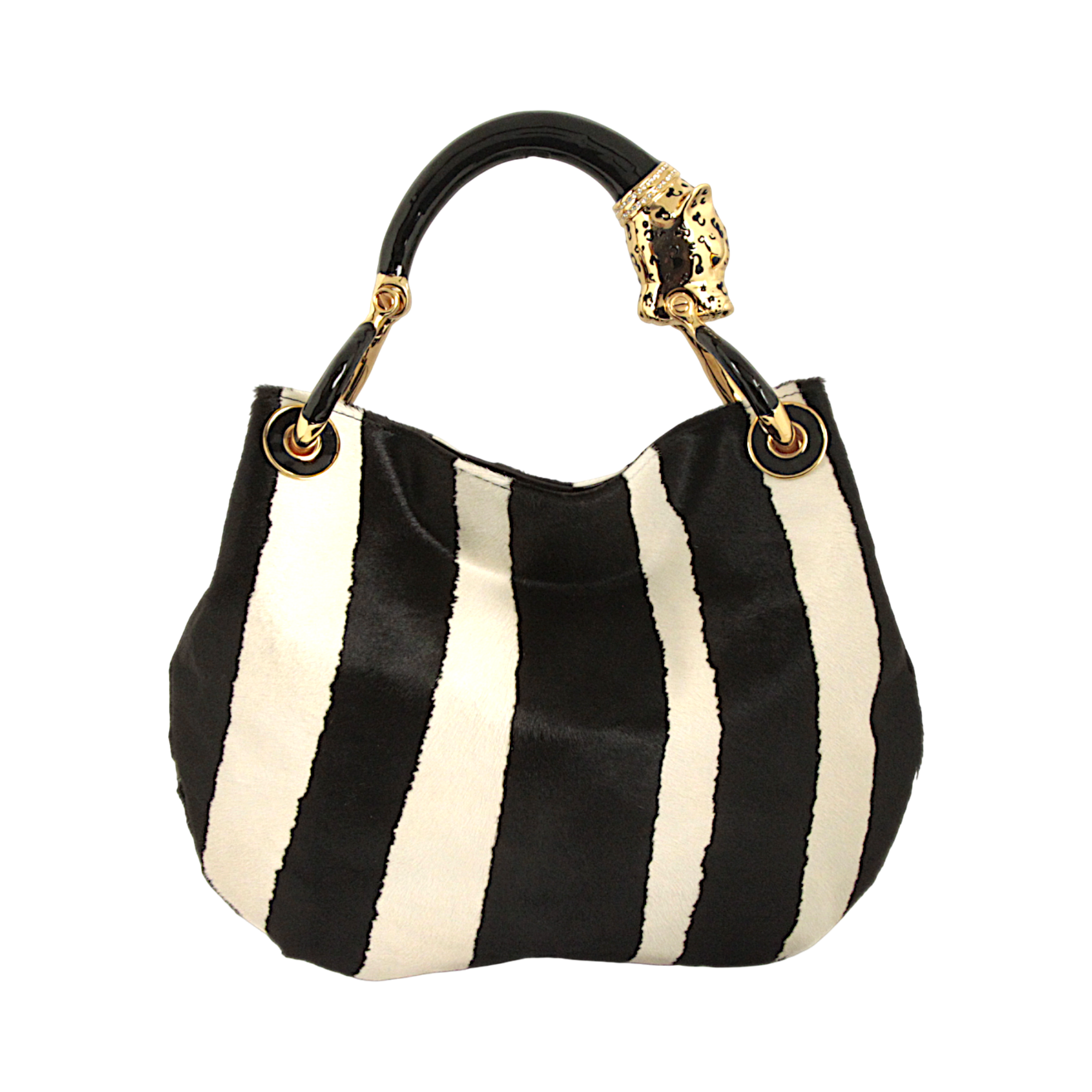 BLACK JAGUAR WITH  PONY HAIR PRINTED LEATHER  SMALL HANDBAG