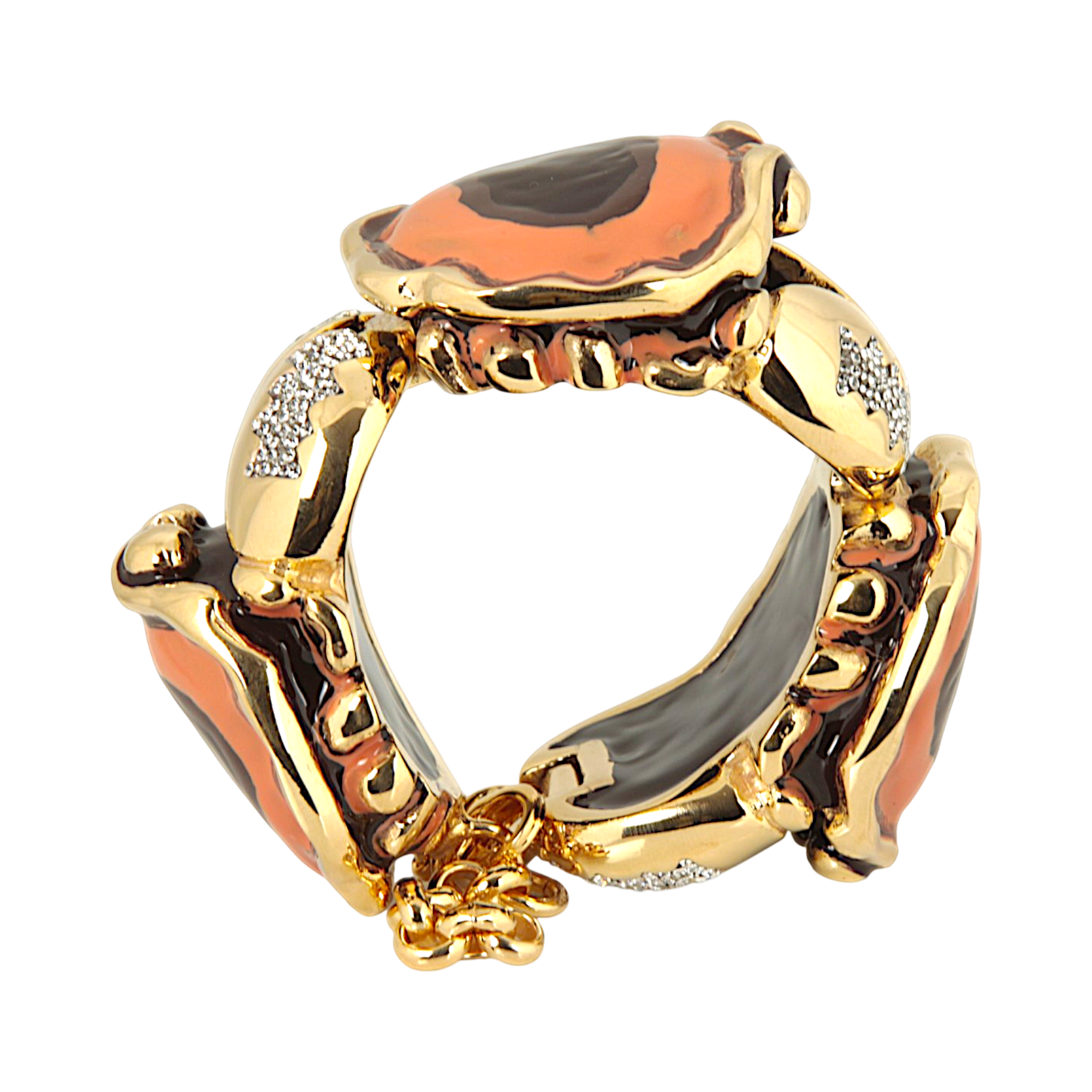 Large crab charm bracelet in hand-enamelled 24 kt gold plated brass with Swarovski crystal details, Made in Italy