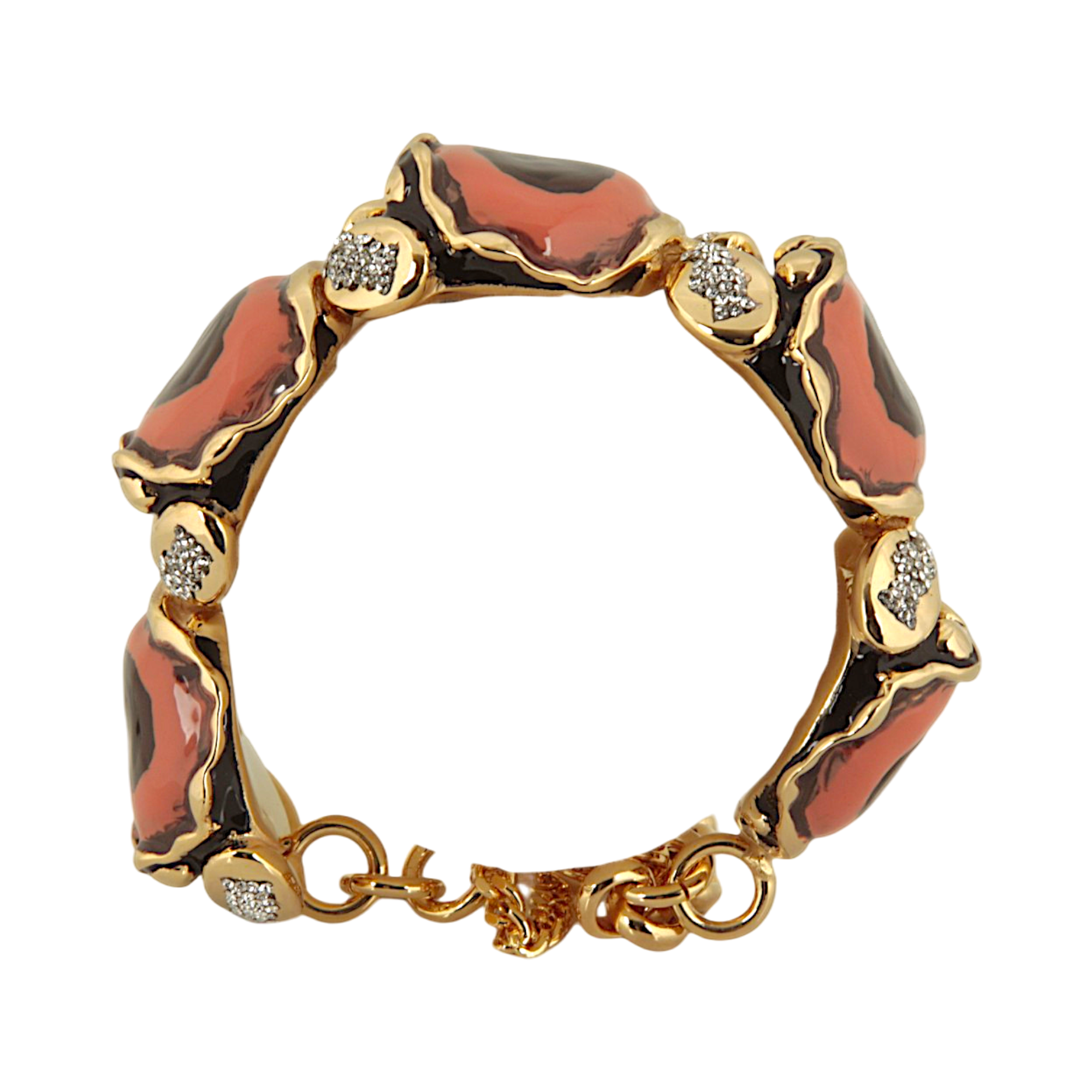 Small articulated crab bracelet in hand-enamelled 24 kt gold plated brass with Swarovski crystal details, Made in Italy