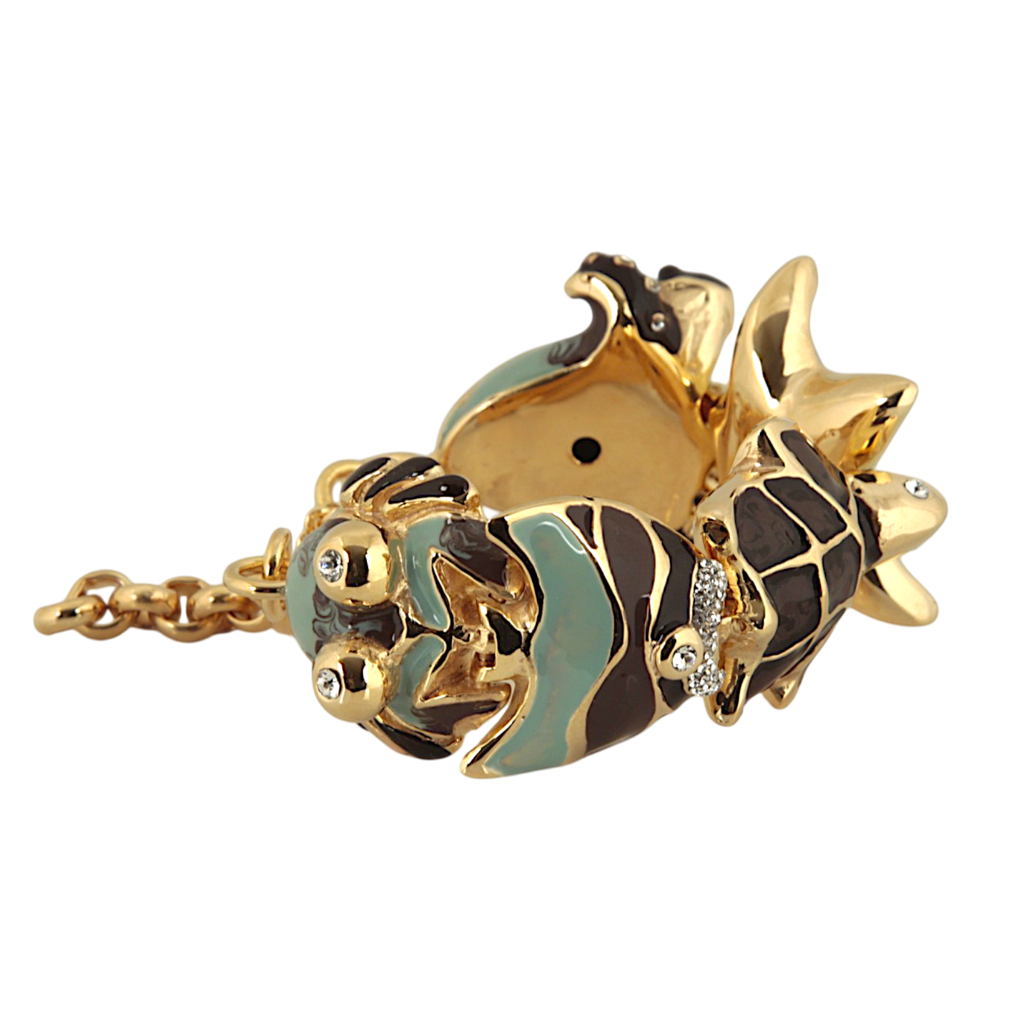 Marine charm bracelet with octopus, fish, crab, starfish and sea turtle elements in hand-enamelled 24 kt gold plated brass, Made in Italy