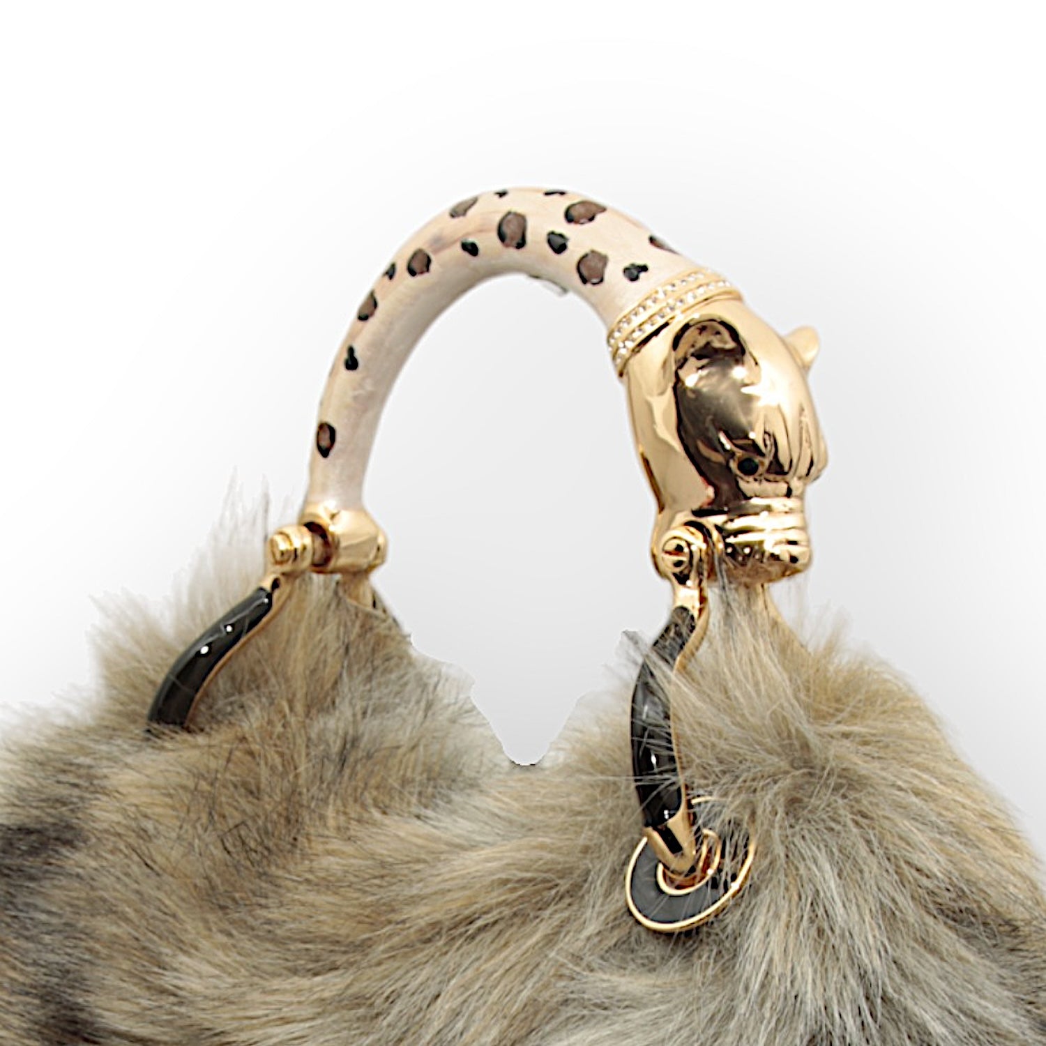 SMALL BAG IN FAUX FUR WHIT LEOPARD HANDLE