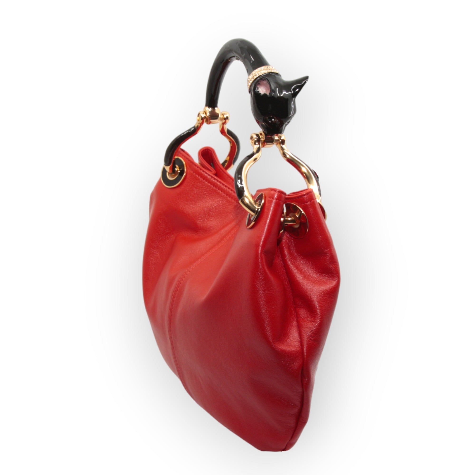 BLACK CAT SMALL HANDBAG  IN RED HIGHT QUALITY LEATHER