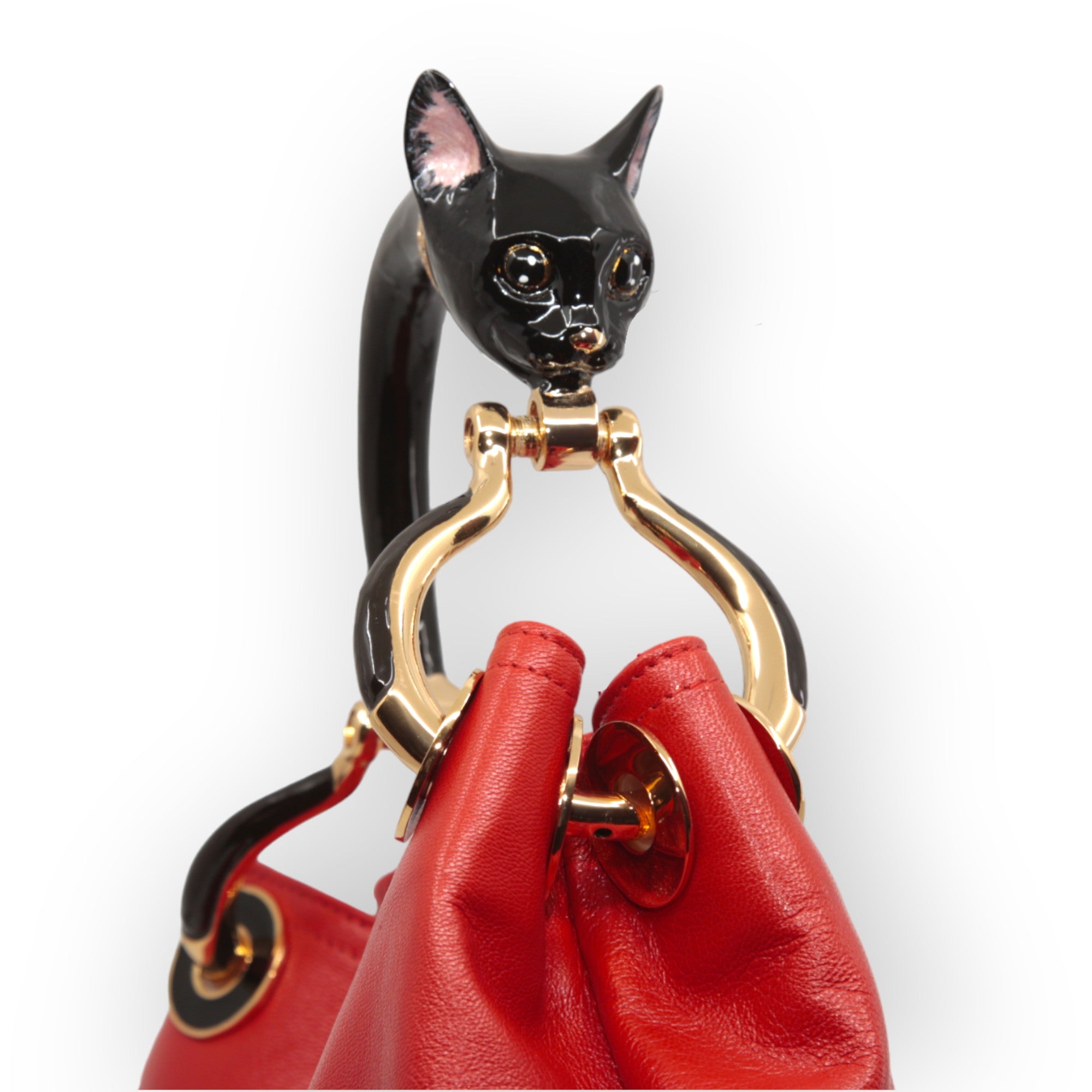 BLACK CAT SMALL HANDBAG  IN RED HIGHT QUALITY LEATHER