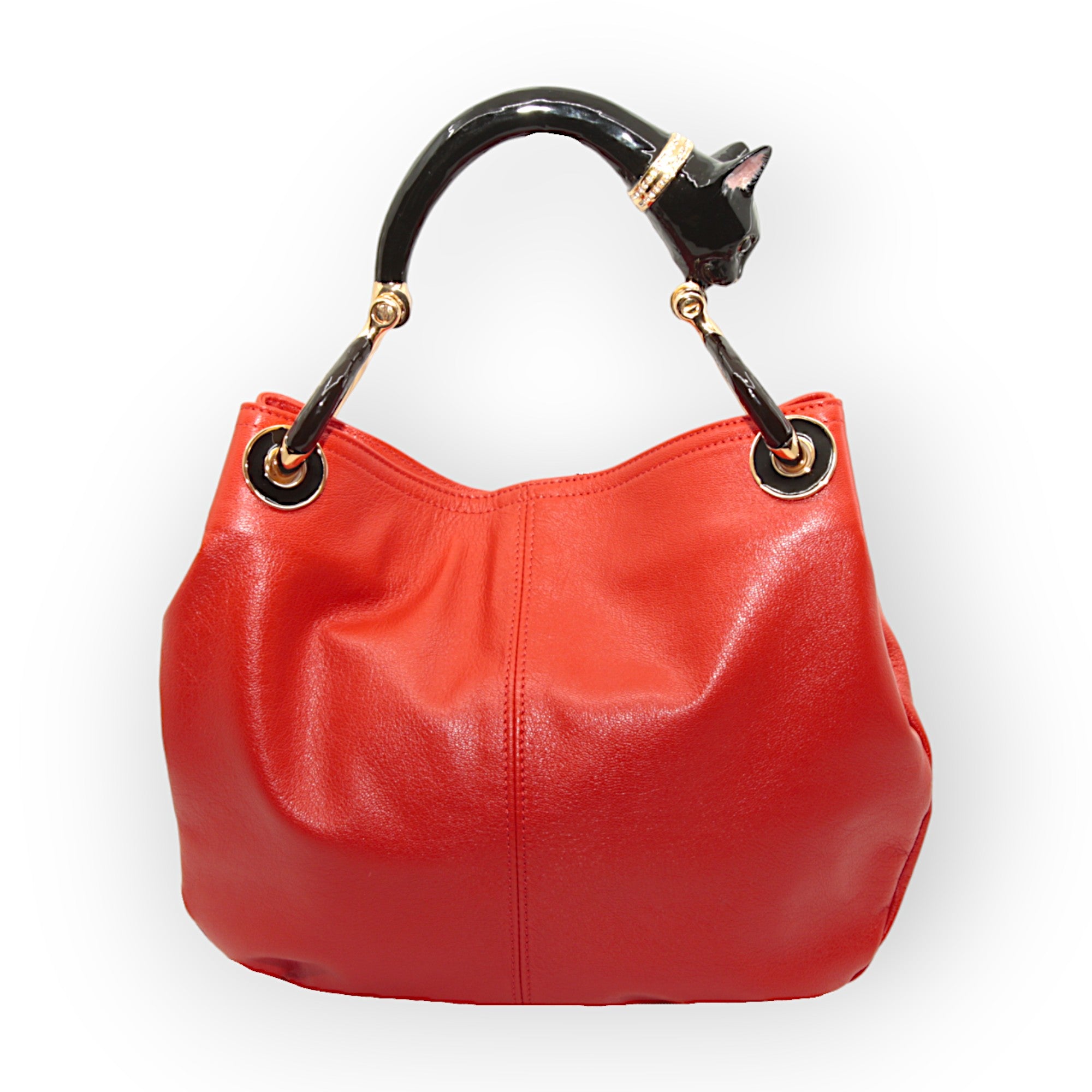 BLACK CAT SMALL HANDBAG  IN RED HIGHT QUALITY LEATHER