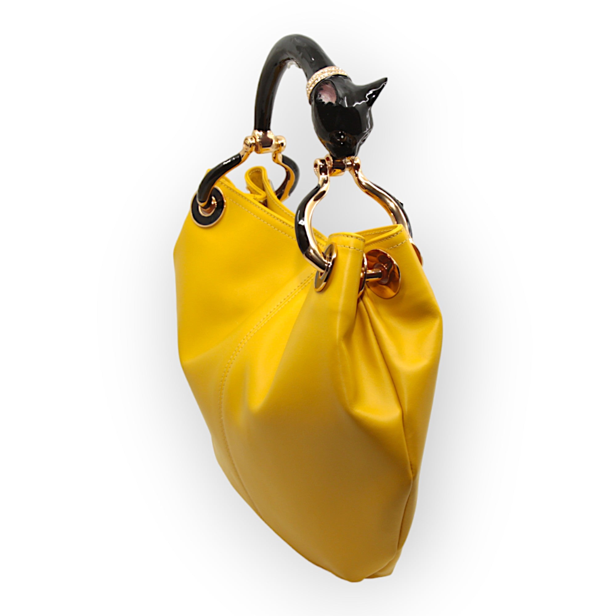 BLACK CAT SMALL HANDBAG  IN HIGHT QUALITY YELLOW LEATHER