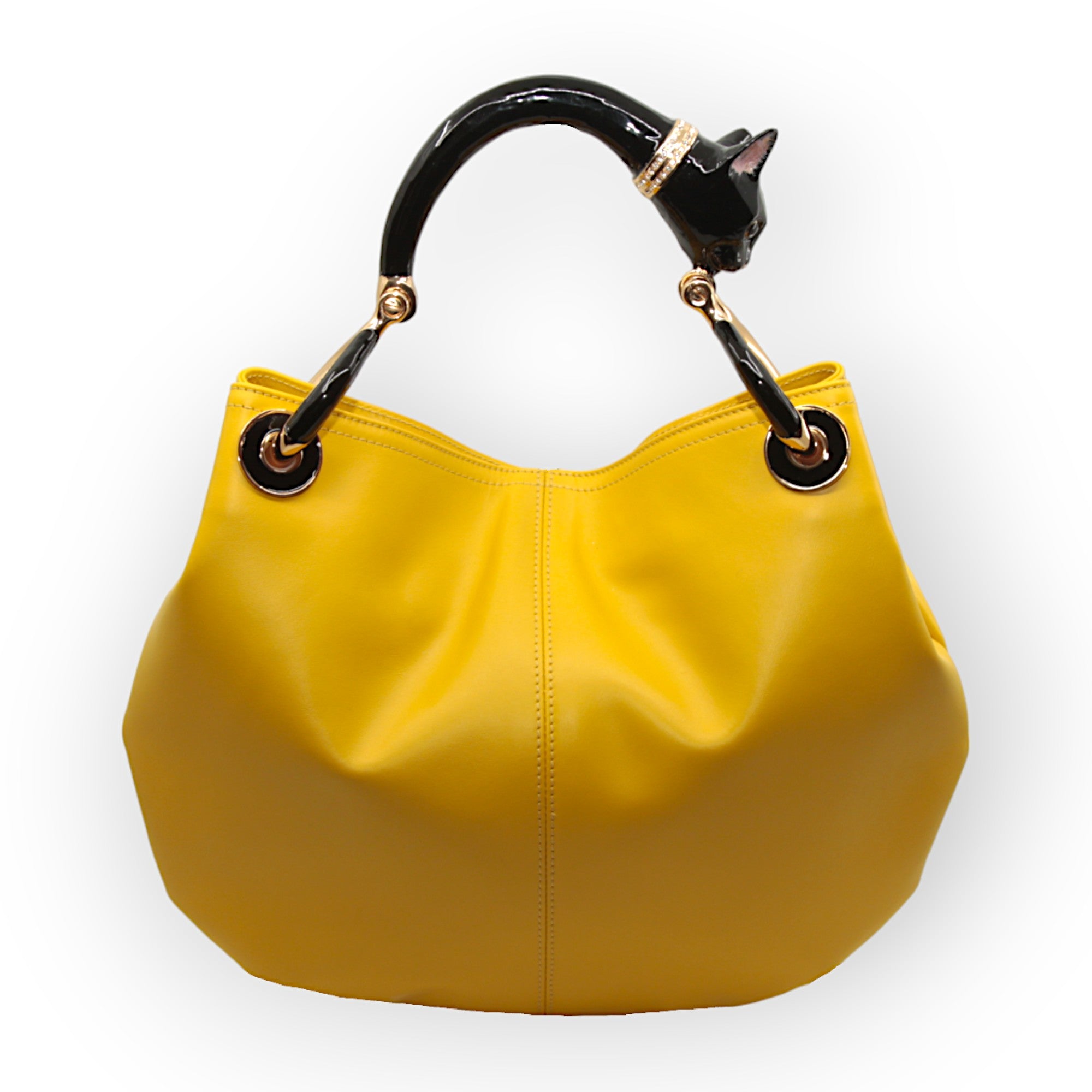 BLACK CAT SMALL HANDBAG  IN HIGHT QUALITY YELLOW LEATHER