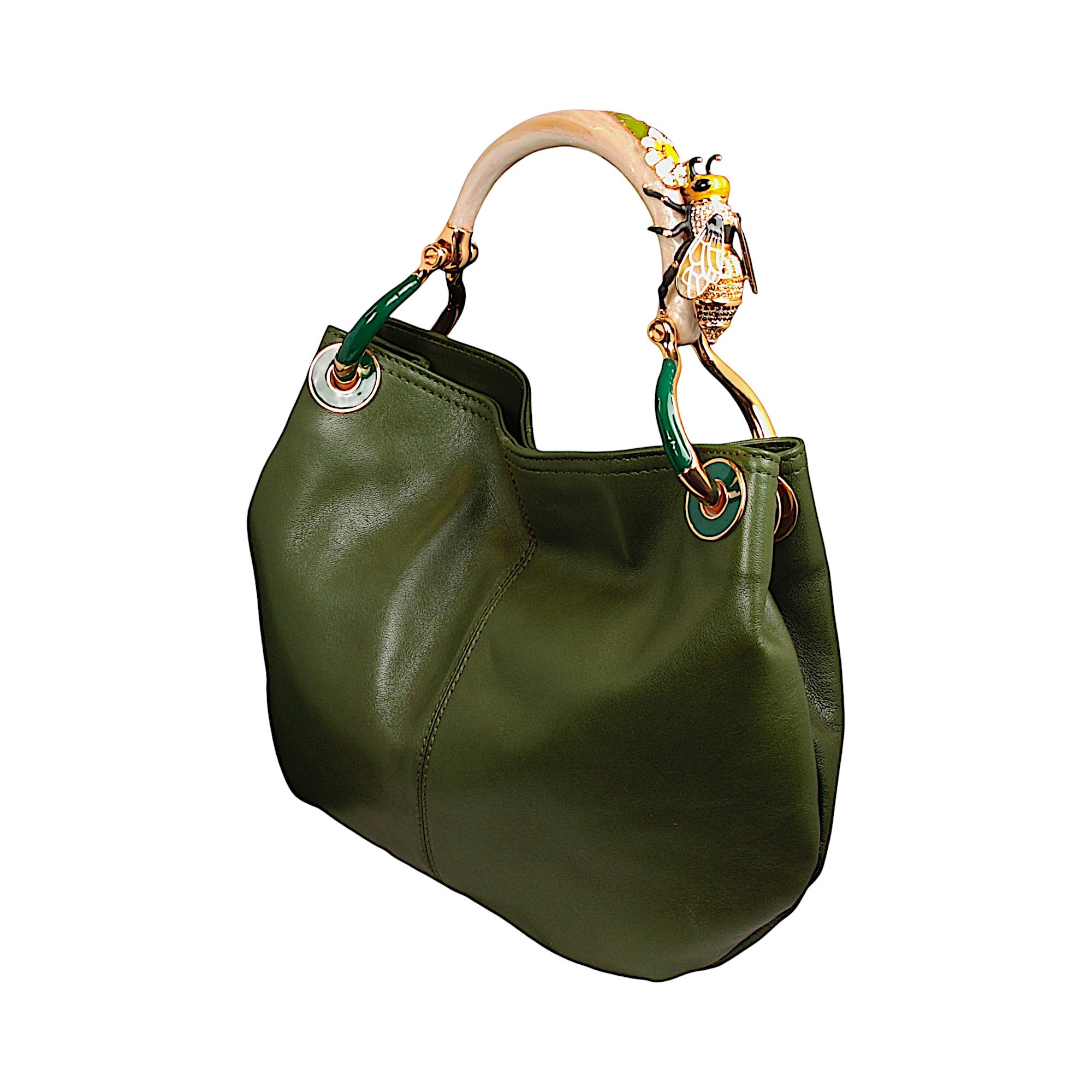 BEE SMALL BAG WITH GREEN  NAPPA LEATHER