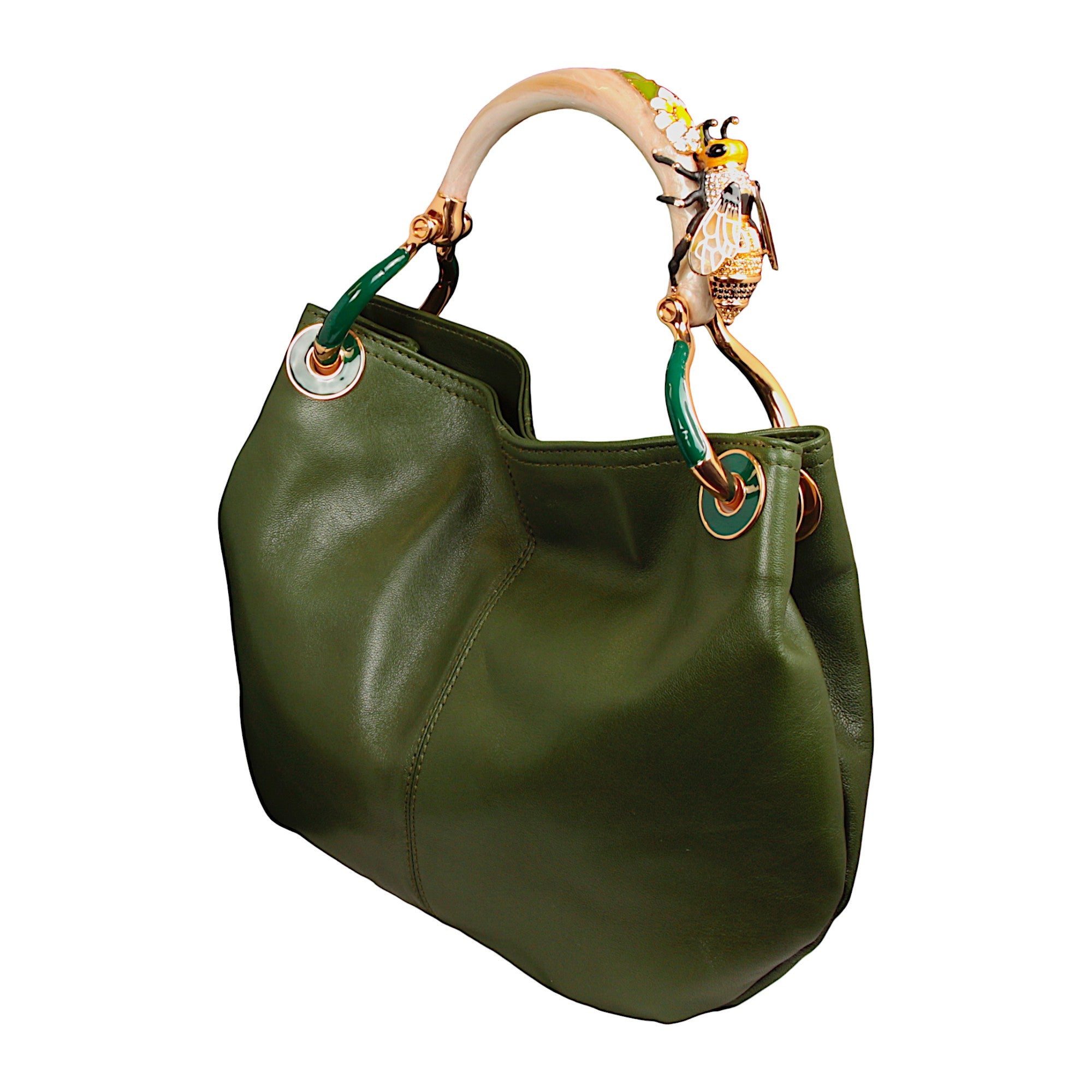 BEE SMALL BAG WITH GREEN  NAPPA LEATHER