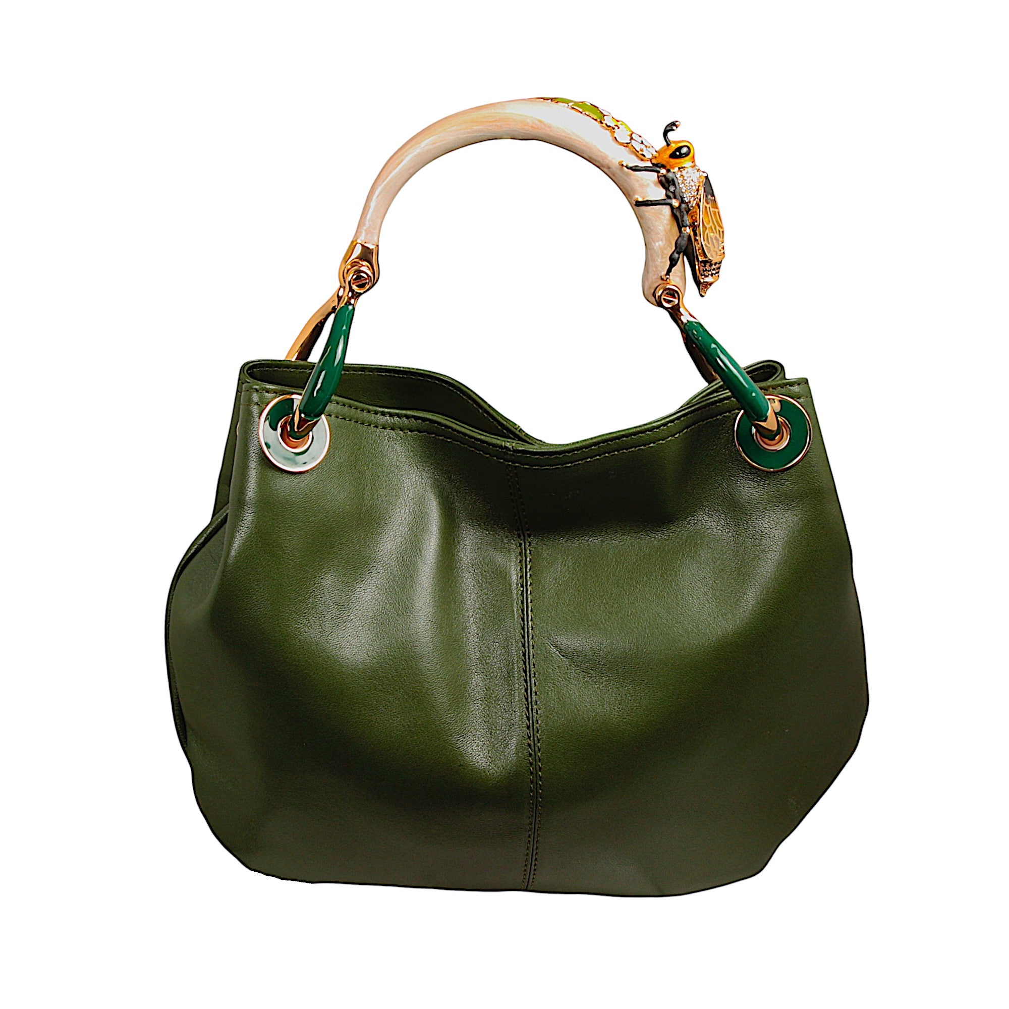 BEE SMALL BAG WITH GREEN  NAPPA LEATHER