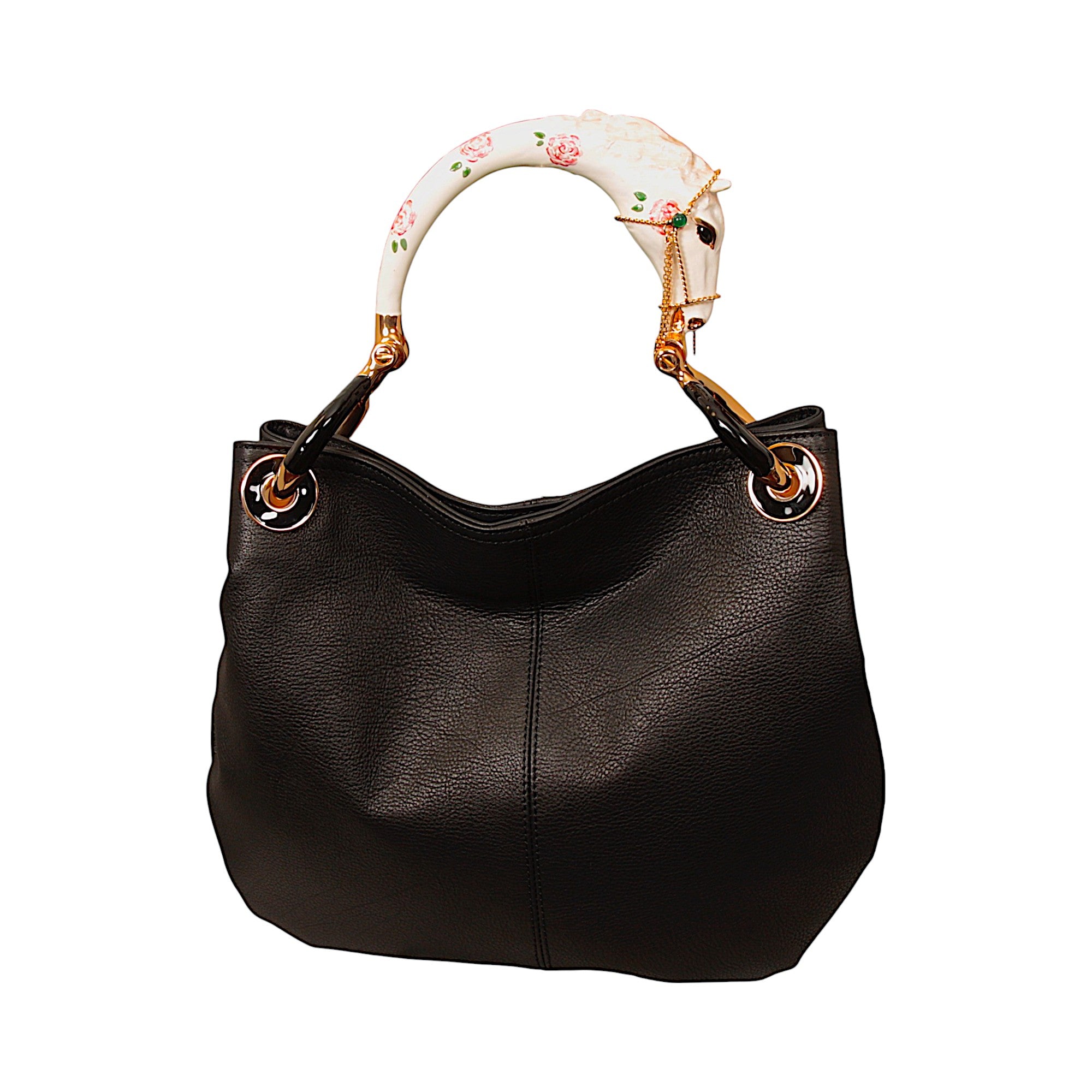 WHITE HORSE SMALL HANDBAG IN BLACK HIGHT QUALITY LEATHER