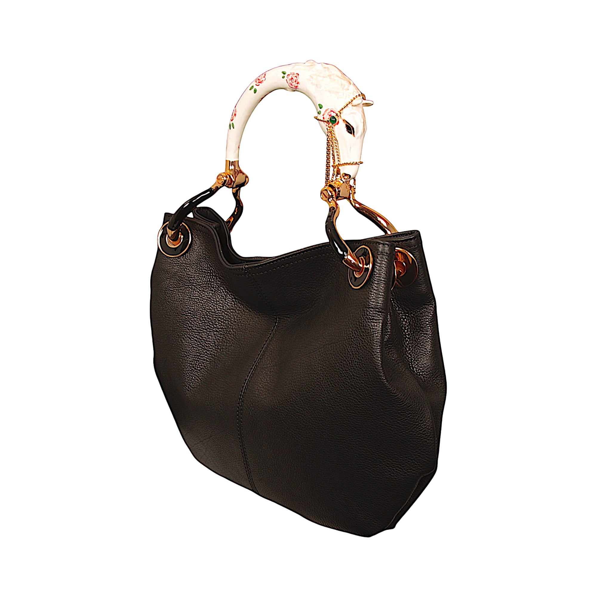 WHITE HORSE SMALL HANDBAG IN BLACK HIGHT QUALITY LEATHER