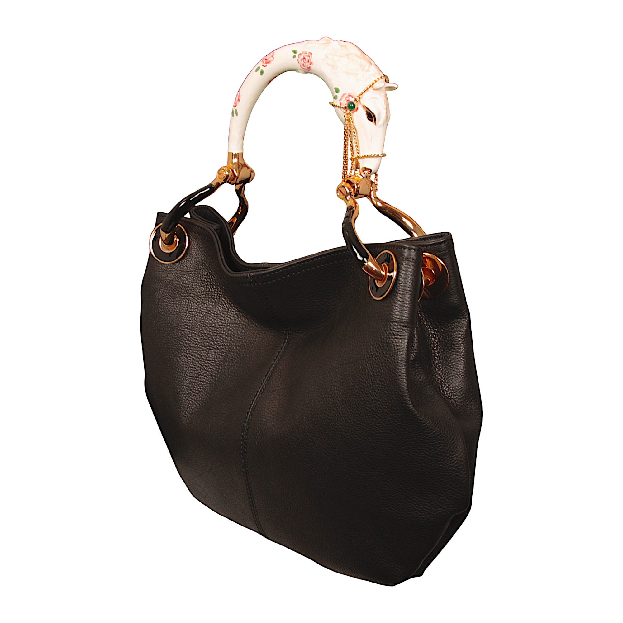 WHITE HORSE SMALL HANDBAG IN BLACK HIGHT QUALITY LEATHER