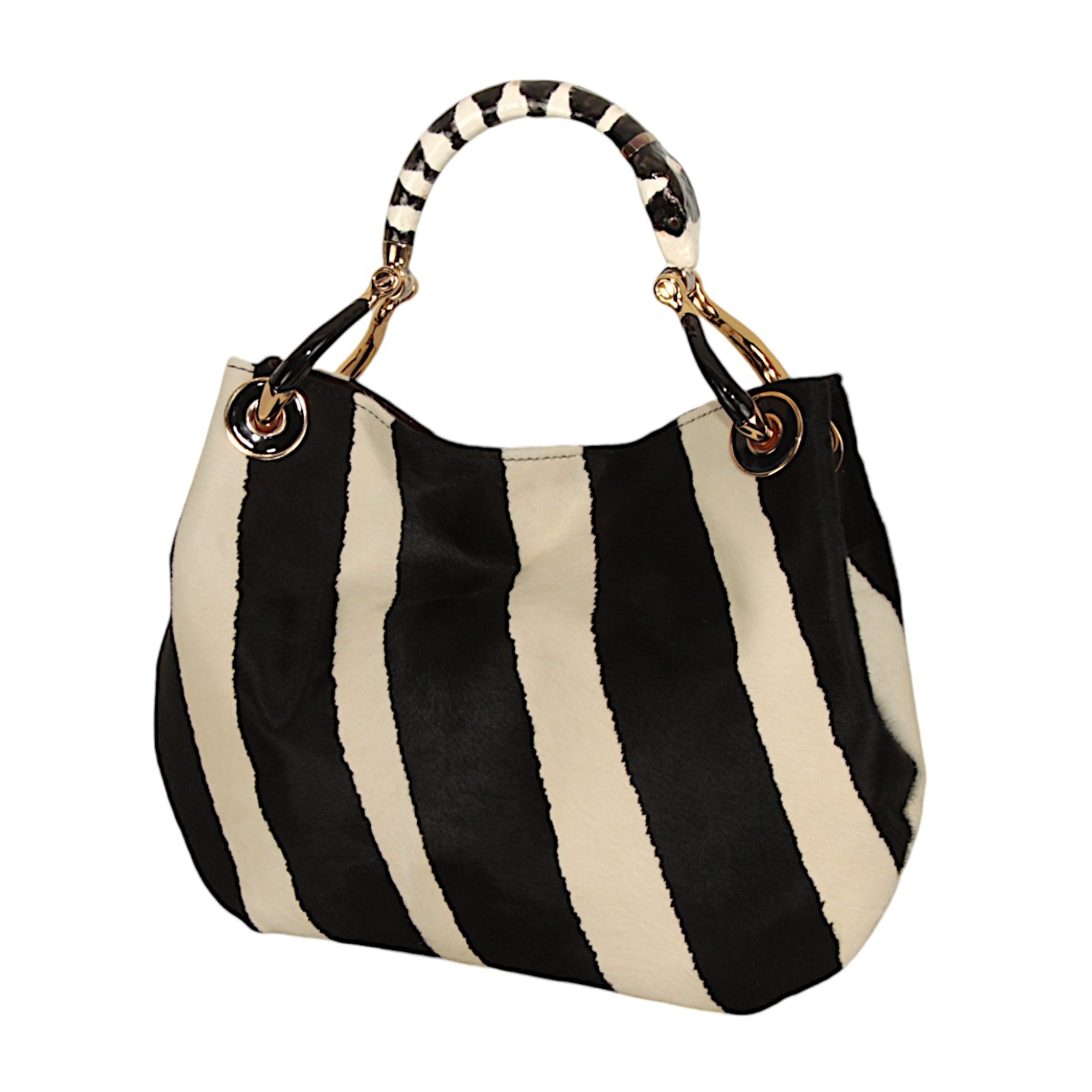 BLACK & WHITE SNAKE SMALL HANDBAG  IN PONY-EFFECT LEATHER