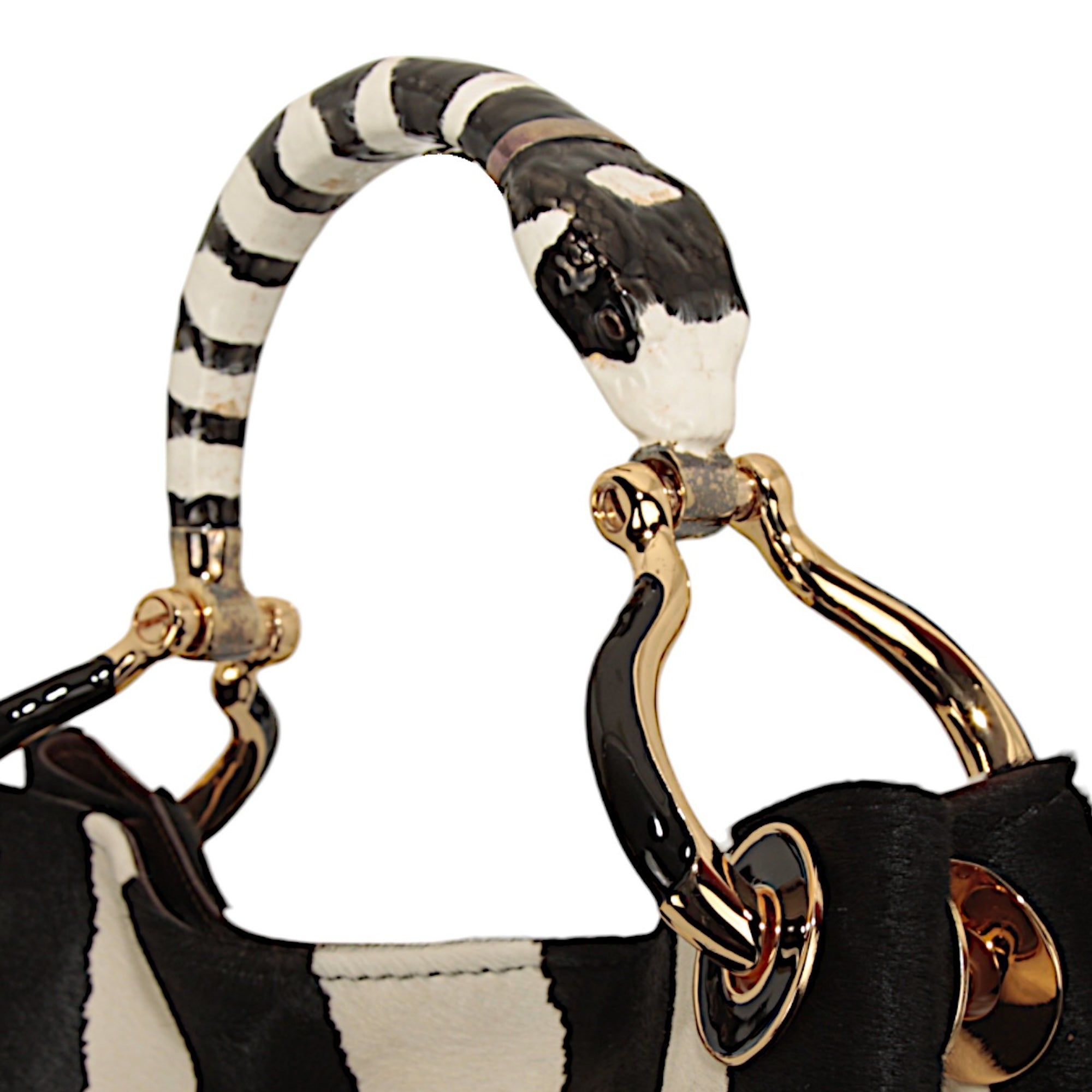 BLACK & WHITE SNAKE SMALL HANDBAG  IN PONY-EFFECT LEATHER