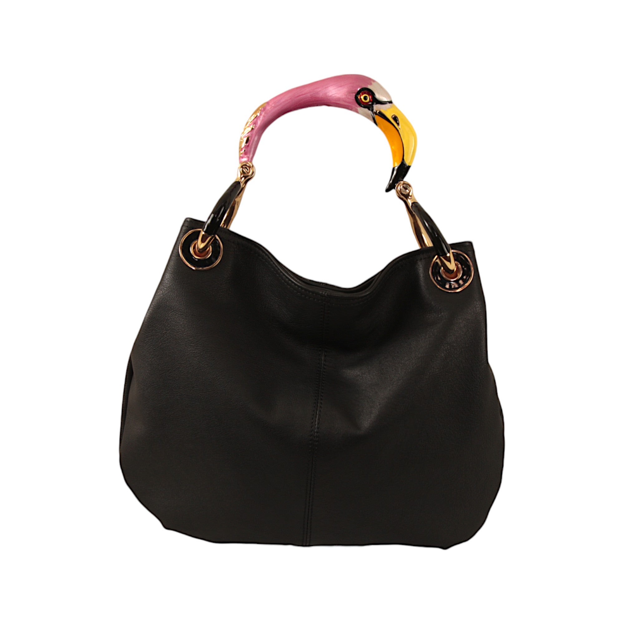 FLAMINGO SMALL HANDBAG IN BLACK HIGHT QUALITY LEATHER