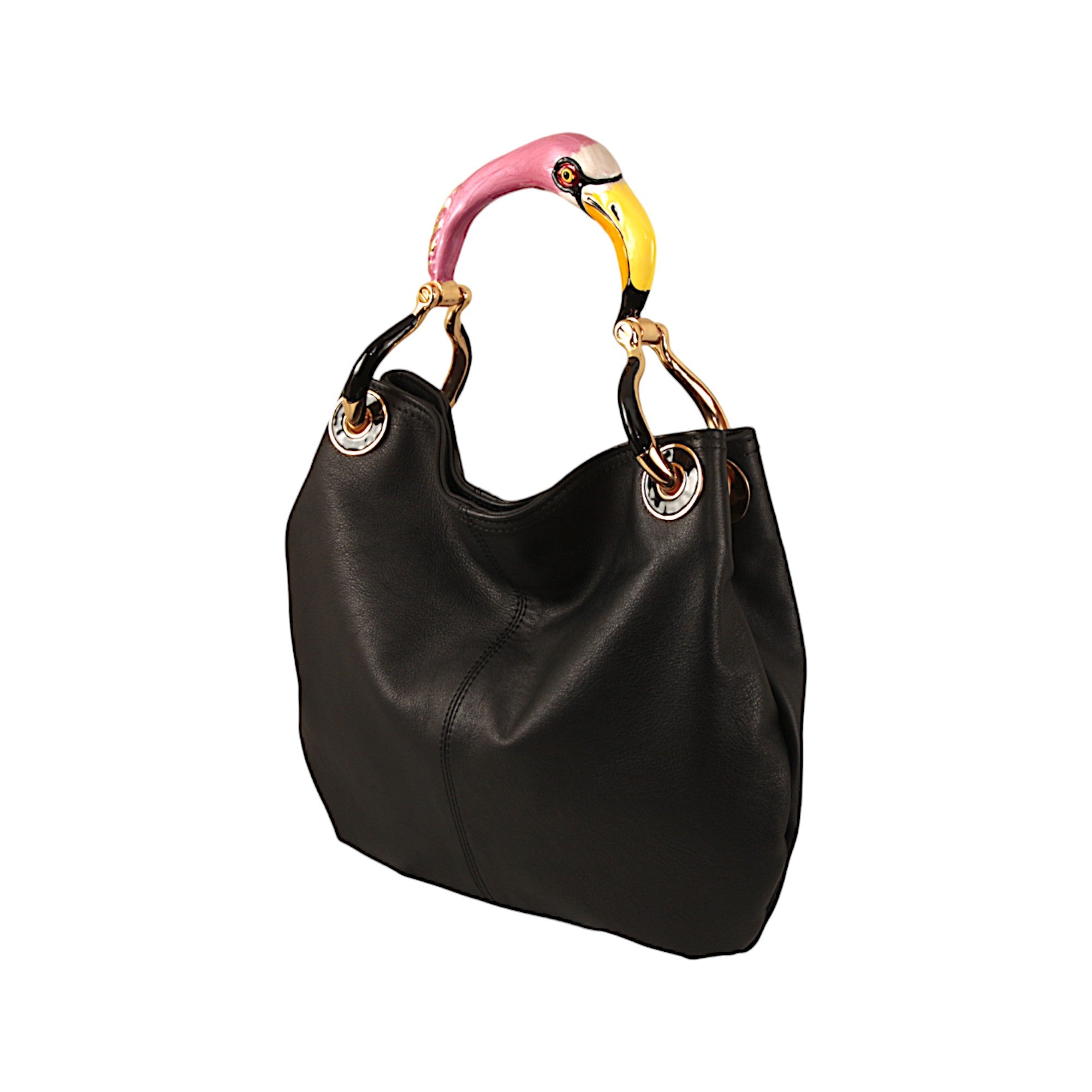 FLAMINGO SMALL HANDBAG IN BLACK HIGHT QUALITY LEATHER