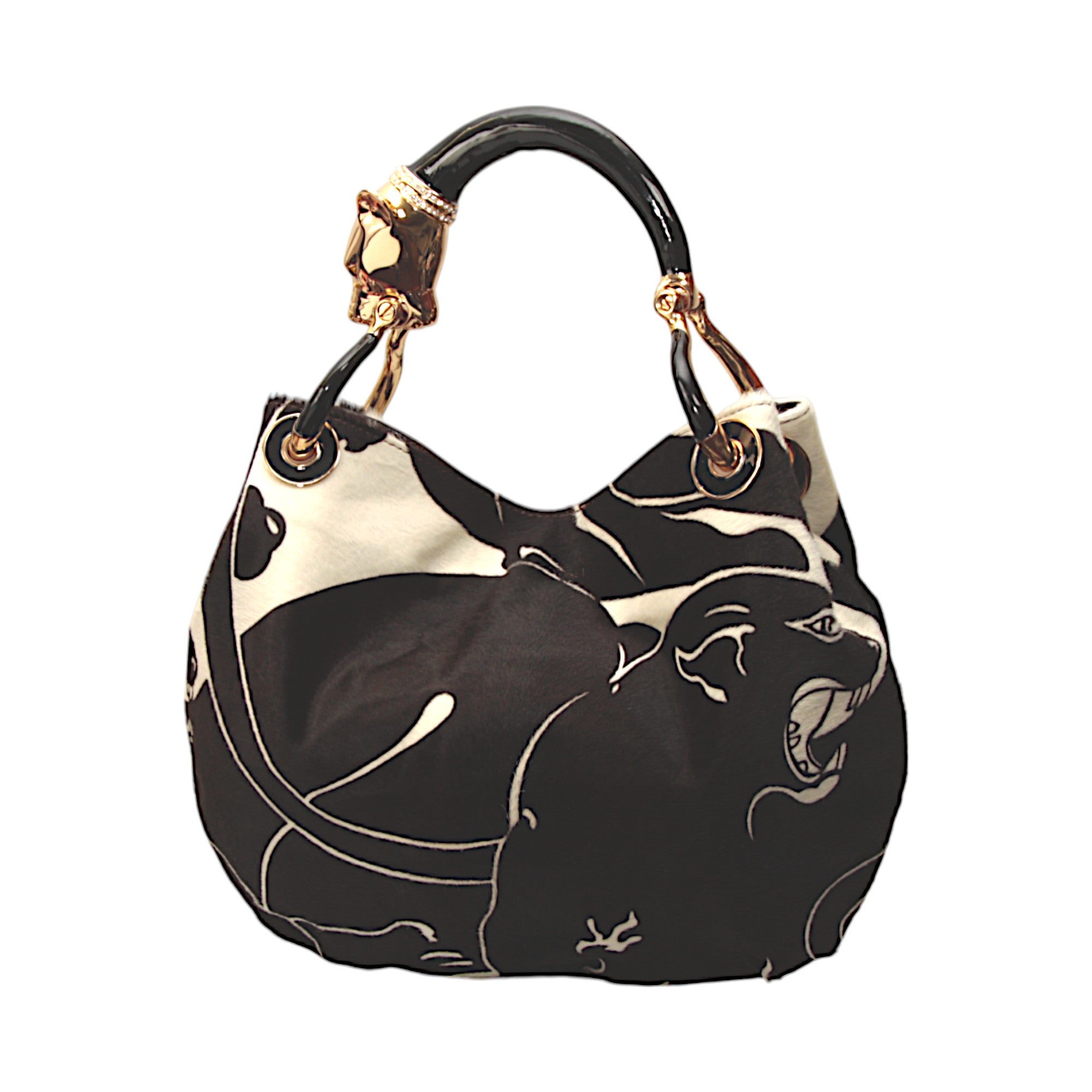 BLACK PANTHER  WITH PRINTED PONY HAIR SMALL HANDBAG