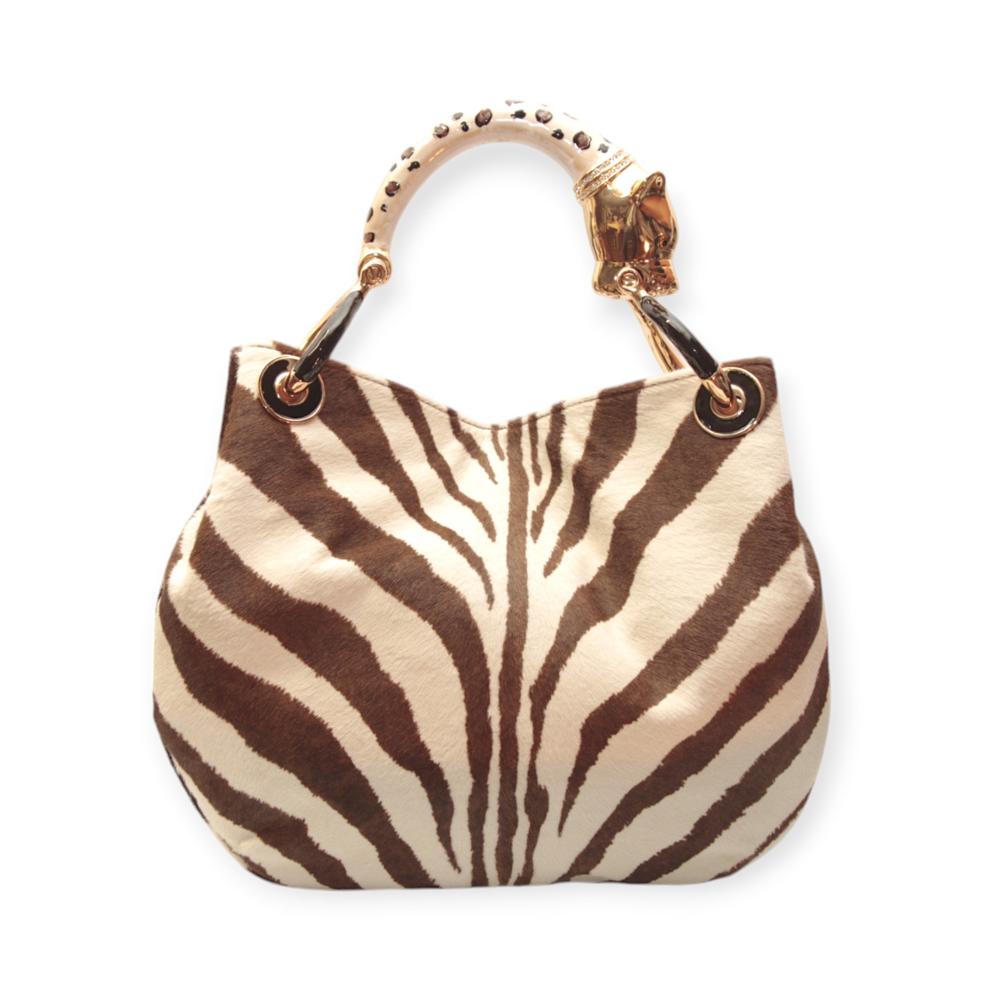 LEOPARD SMALL HANDBAG  WITH PRINT PONY HAIR LEATHER