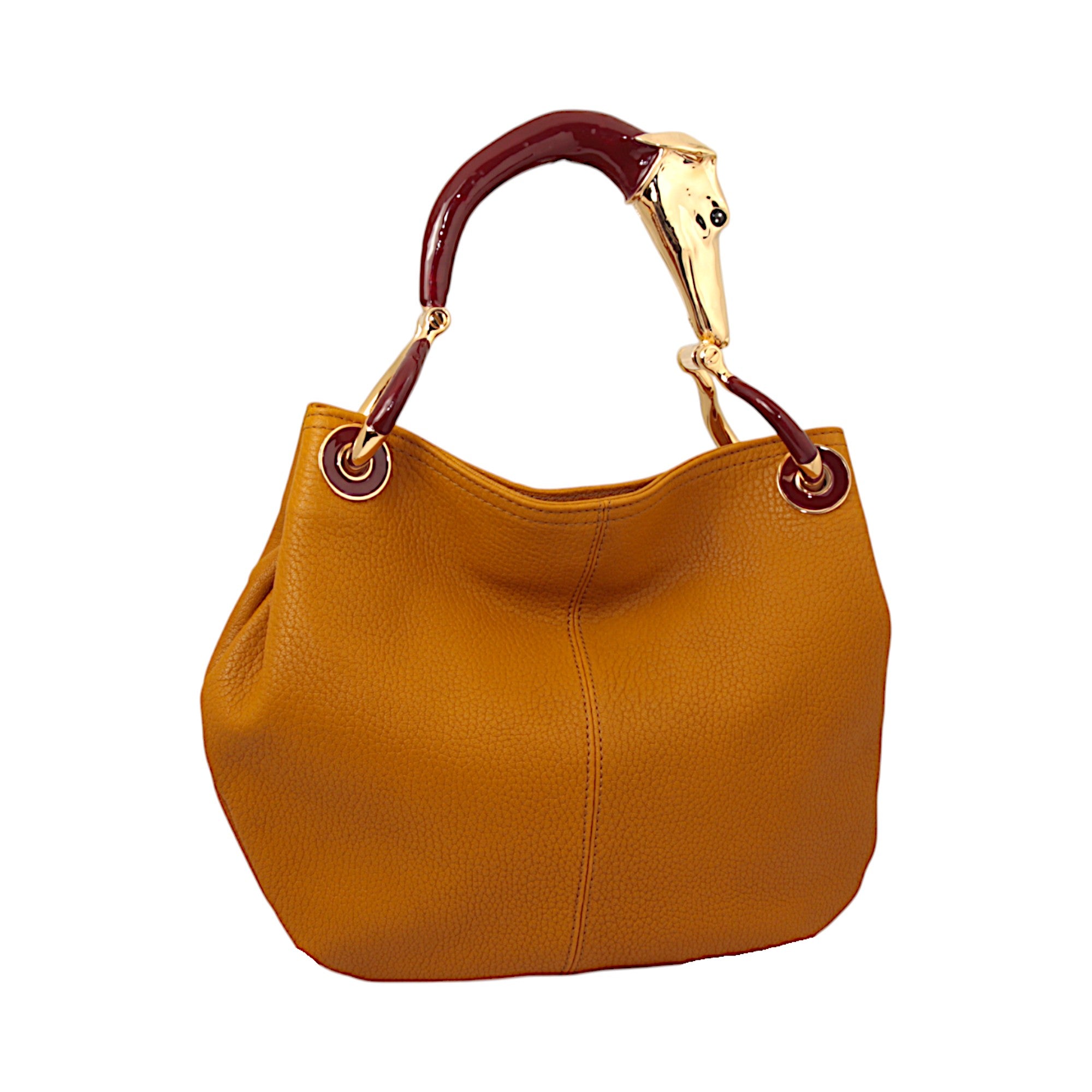 GREYHOUND SMALL HANDBAG IN OCHRE HIGHT QUALITY LEATHER