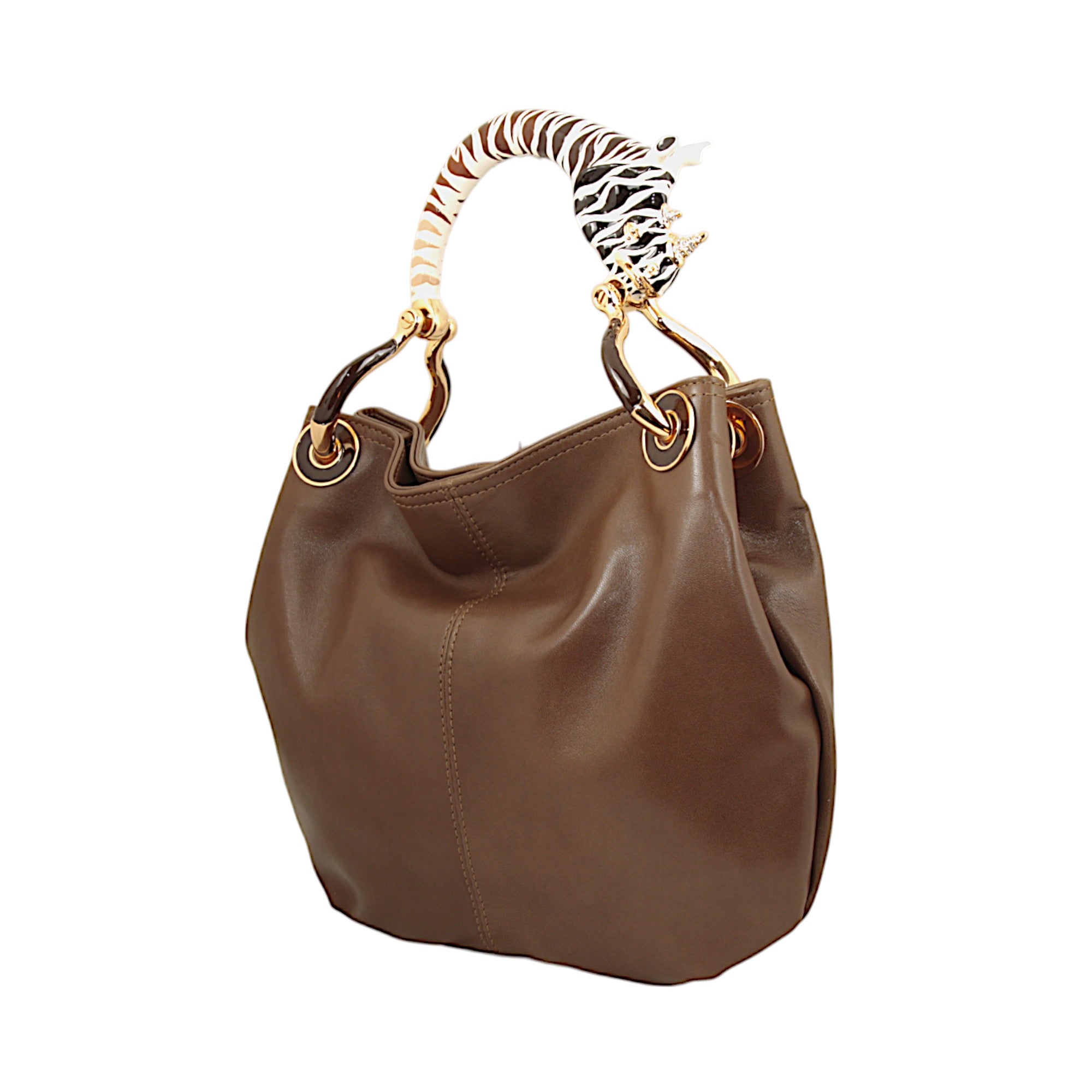 RHINO SMALL HANDBAG IN BROWN HIGHT QUALITY LEATHER