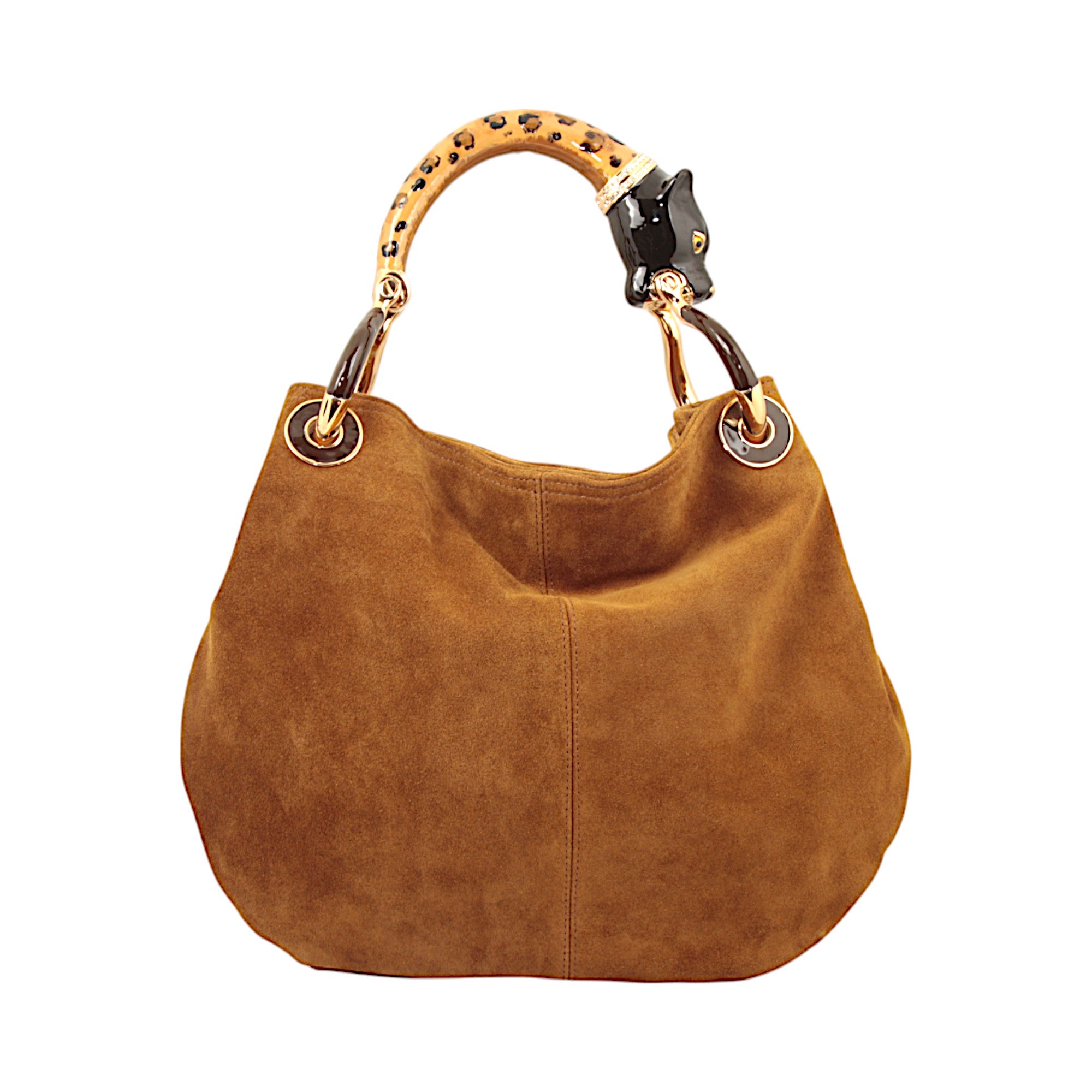 LEOPARD SMALL HANDBAG  WITH BROWN VELOUR LEATHER