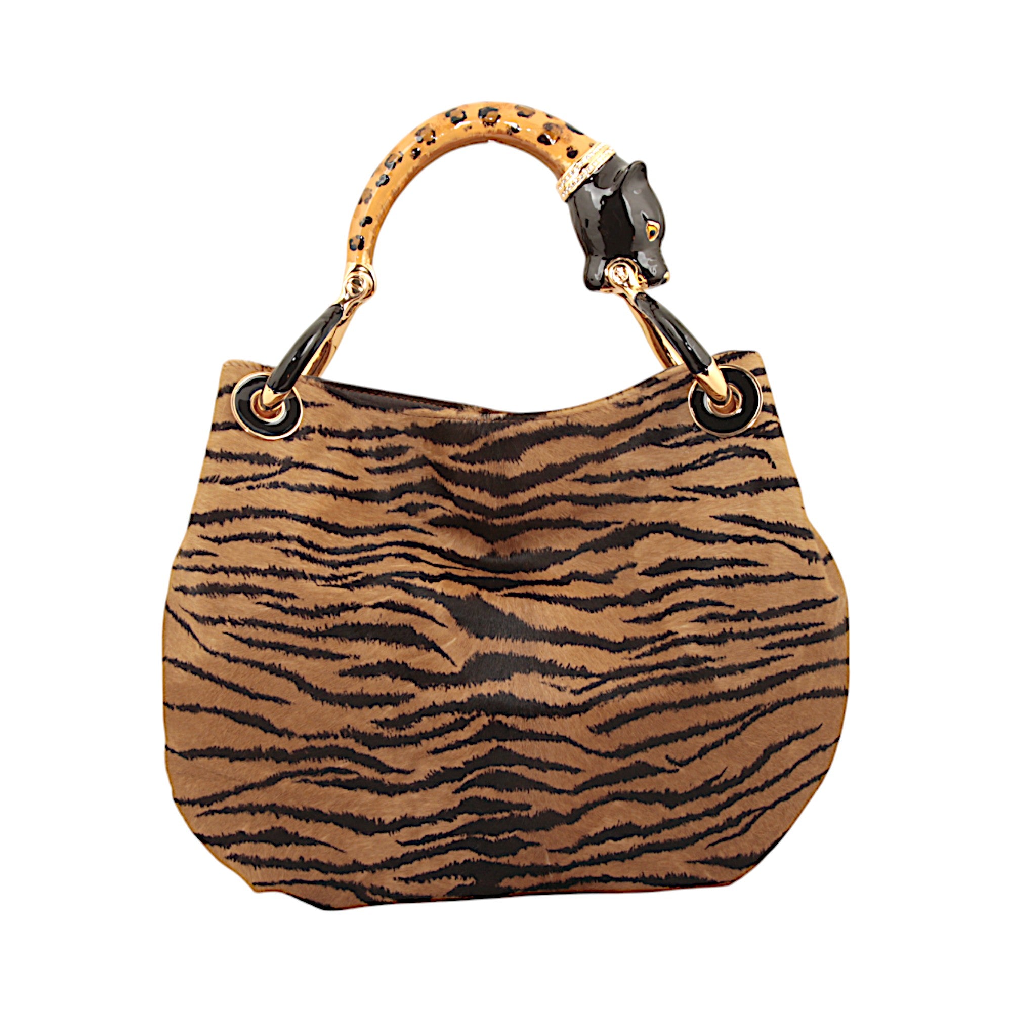 LEOPARD SMALL HANDBAG  WITH PRINT PONY HAIR LEATHER