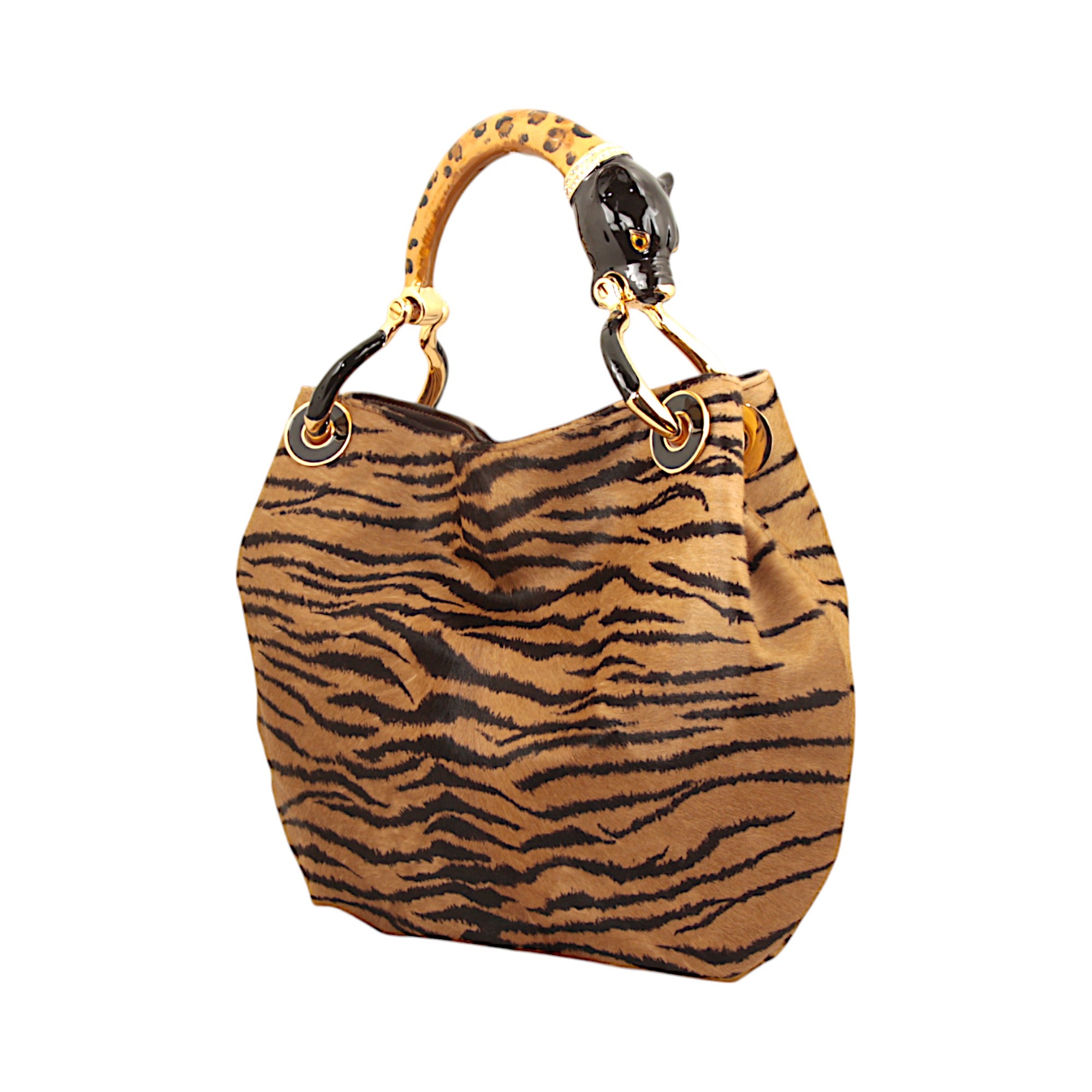 LEOPARD SMALL HANDBAG  WITH PRINT PONY HAIR LEATHER