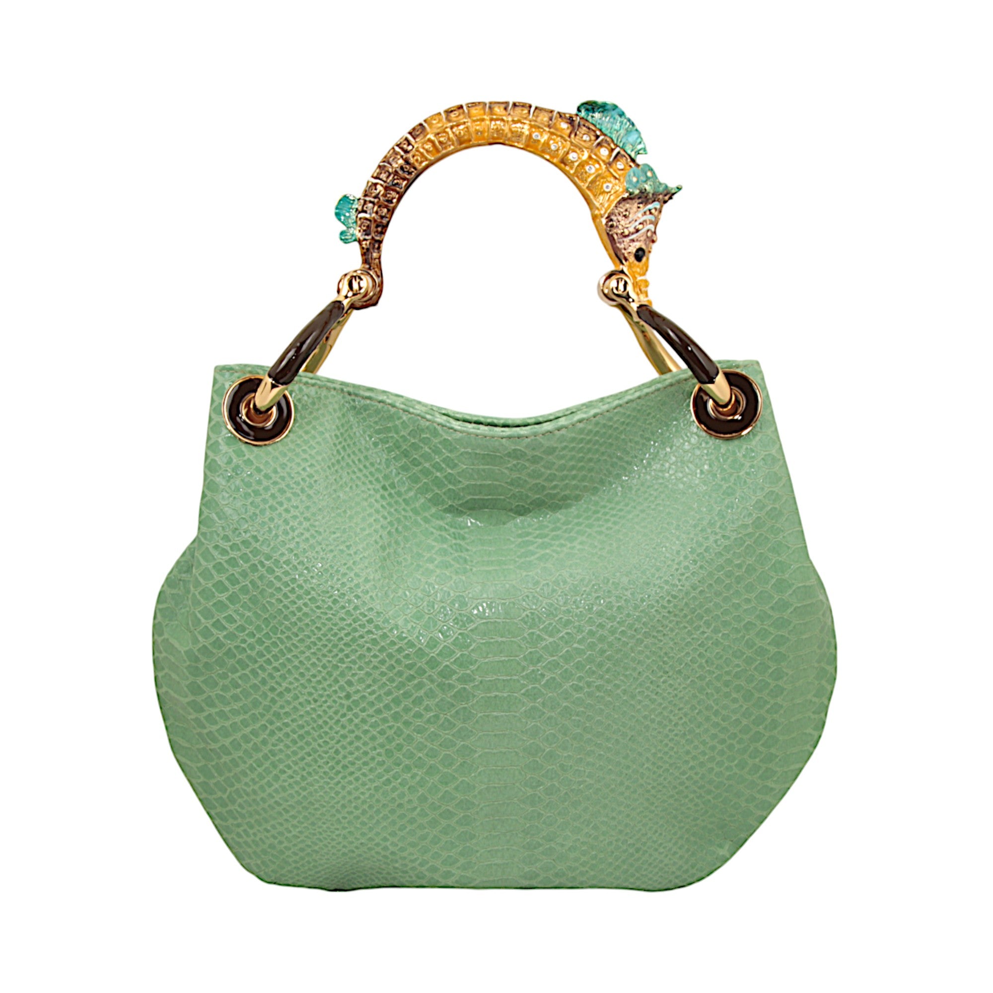 MULTICOLOR SEAHORSE SMALL BAG WITH GREEN PRINTED LEATHER