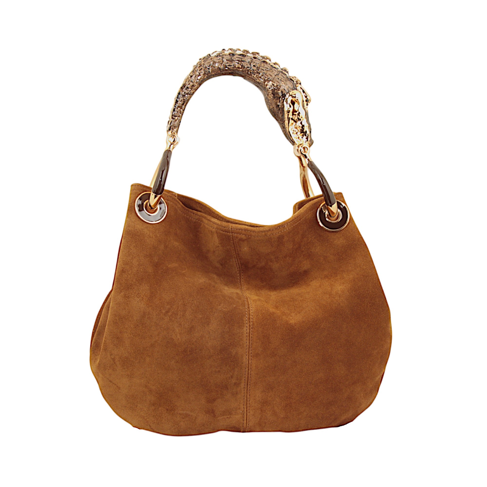 CROCODILE HANDBAG IN BROWN VELOUR LEATHER