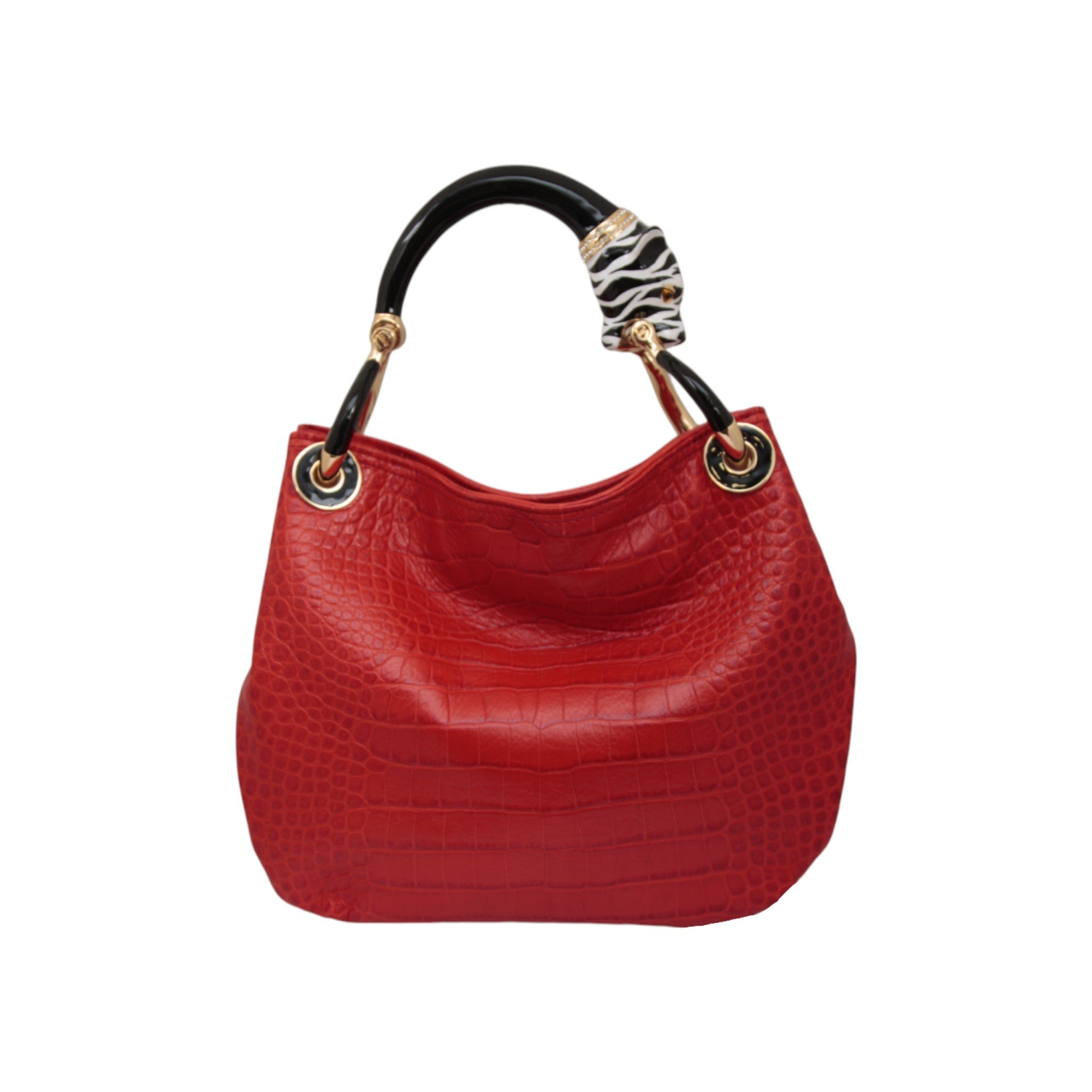 PANTHER B/W  WITH RED PRINTED LEATHER  SMALL HANDBAG