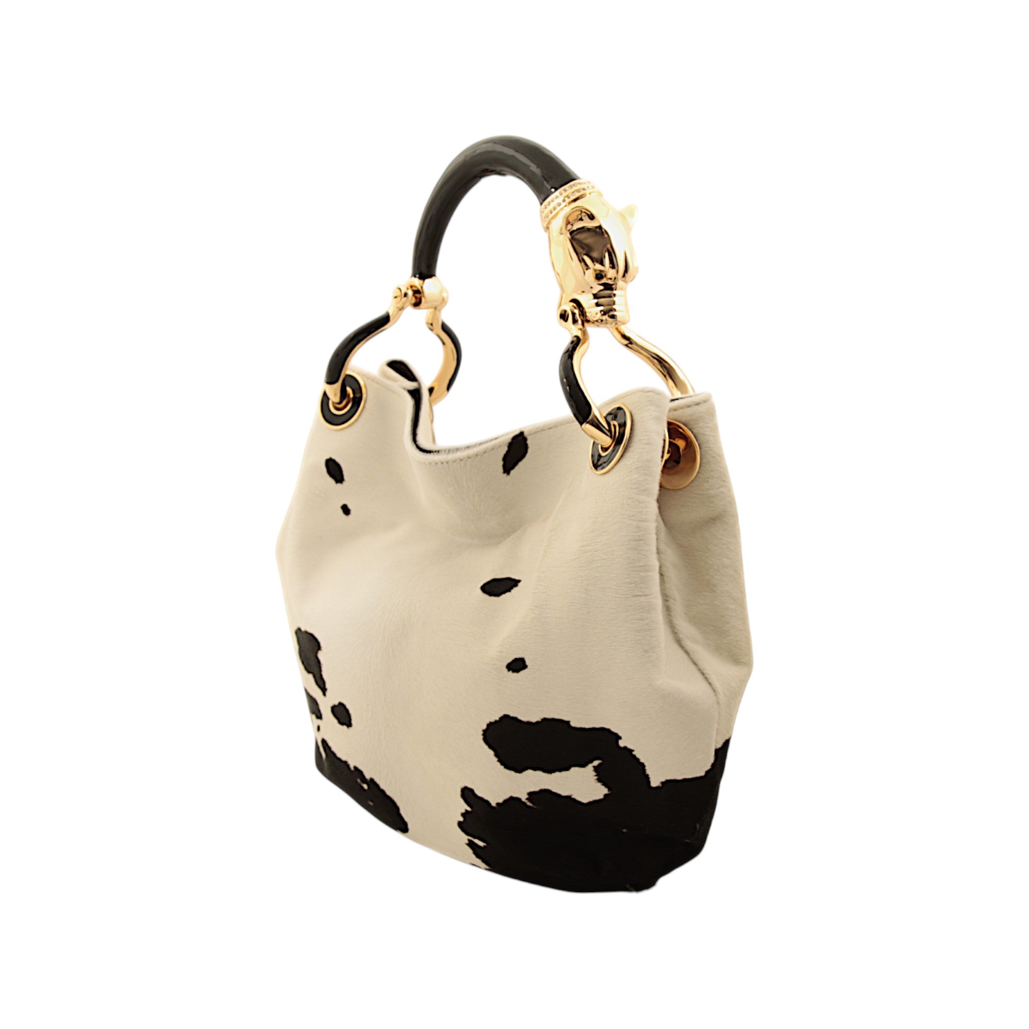 BLACK PANTHER  WITH PRINTED PONY HAIR SMALL HANDBAG