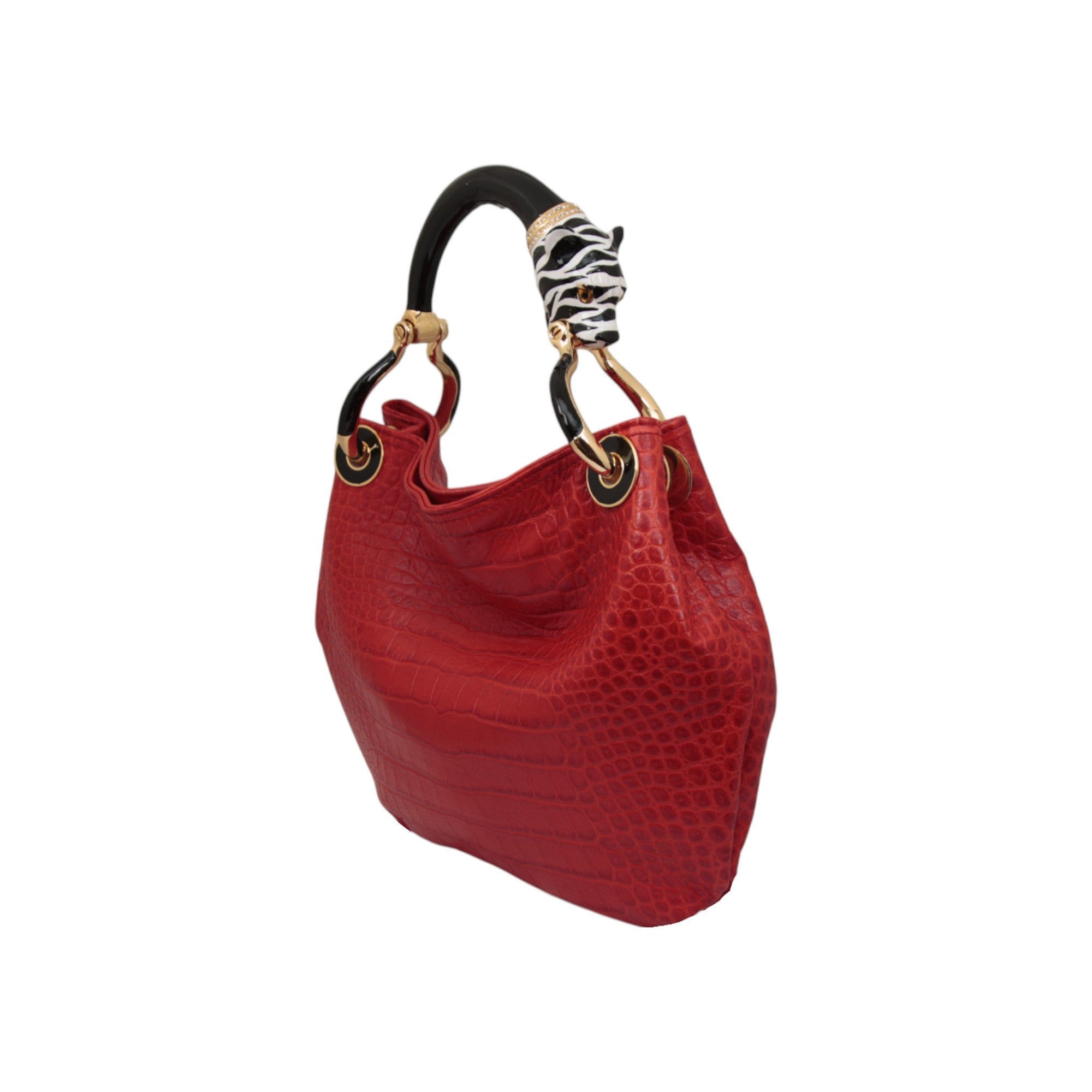 PANTHER B/W  WITH RED PRINTED LEATHER  SMALL HANDBAG