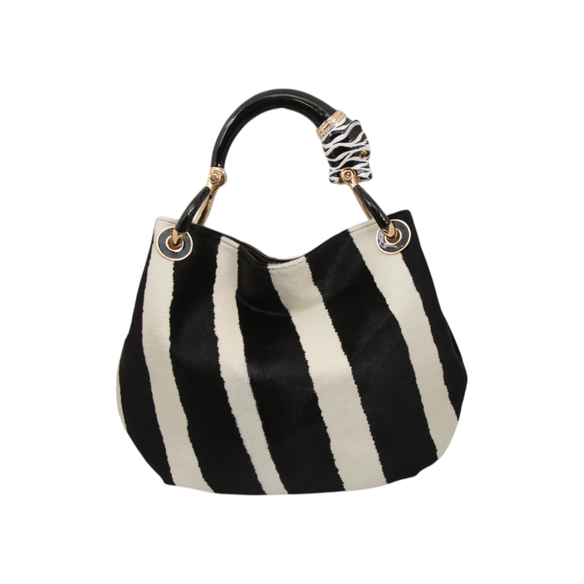 PANTHER B/W  WITH PRINTED PONY HAIR  SMALL HANDBAG