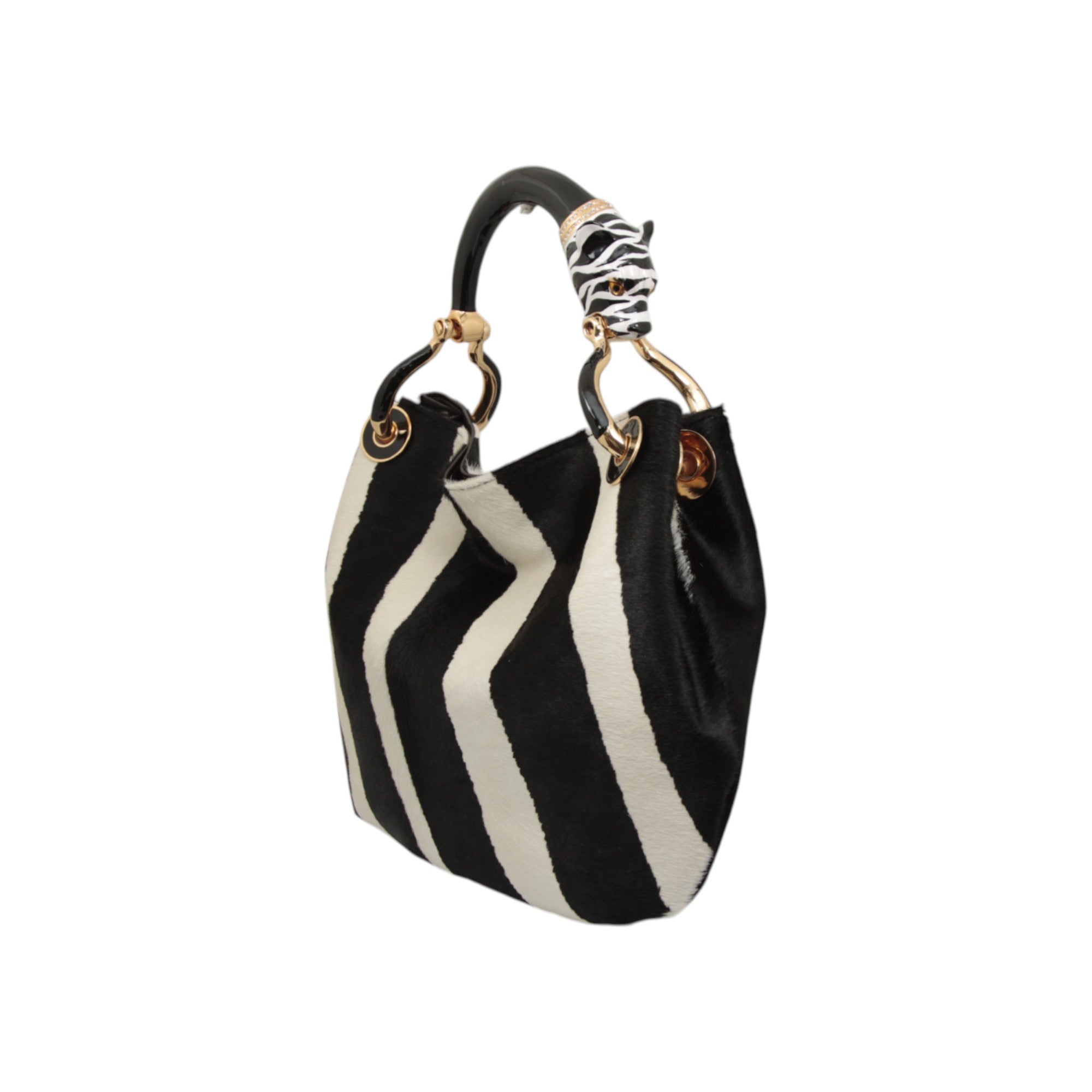PANTHER B/W  WITH PRINTED PONY HAIR  SMALL HANDBAG