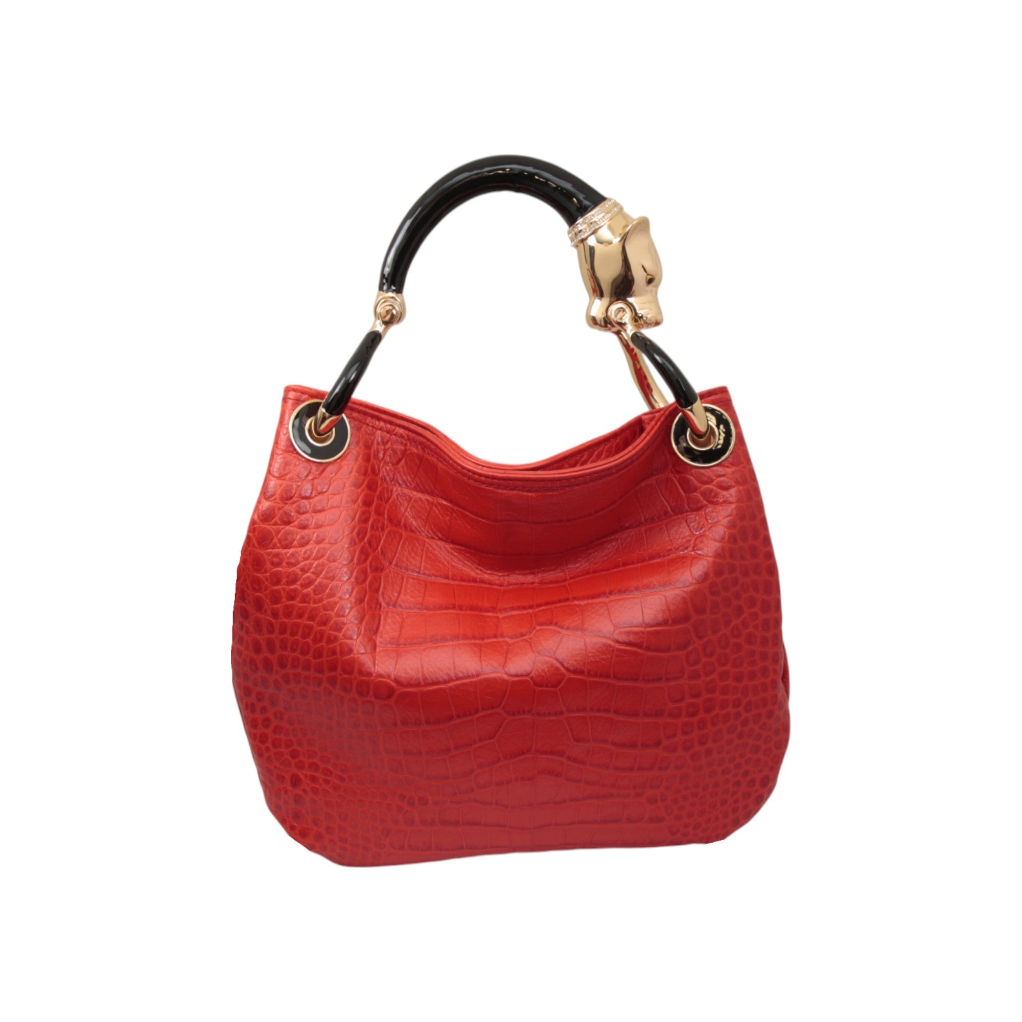 BLACK PANTHER  WITH RED PRINTED LEATHER SMALL HANDBAG