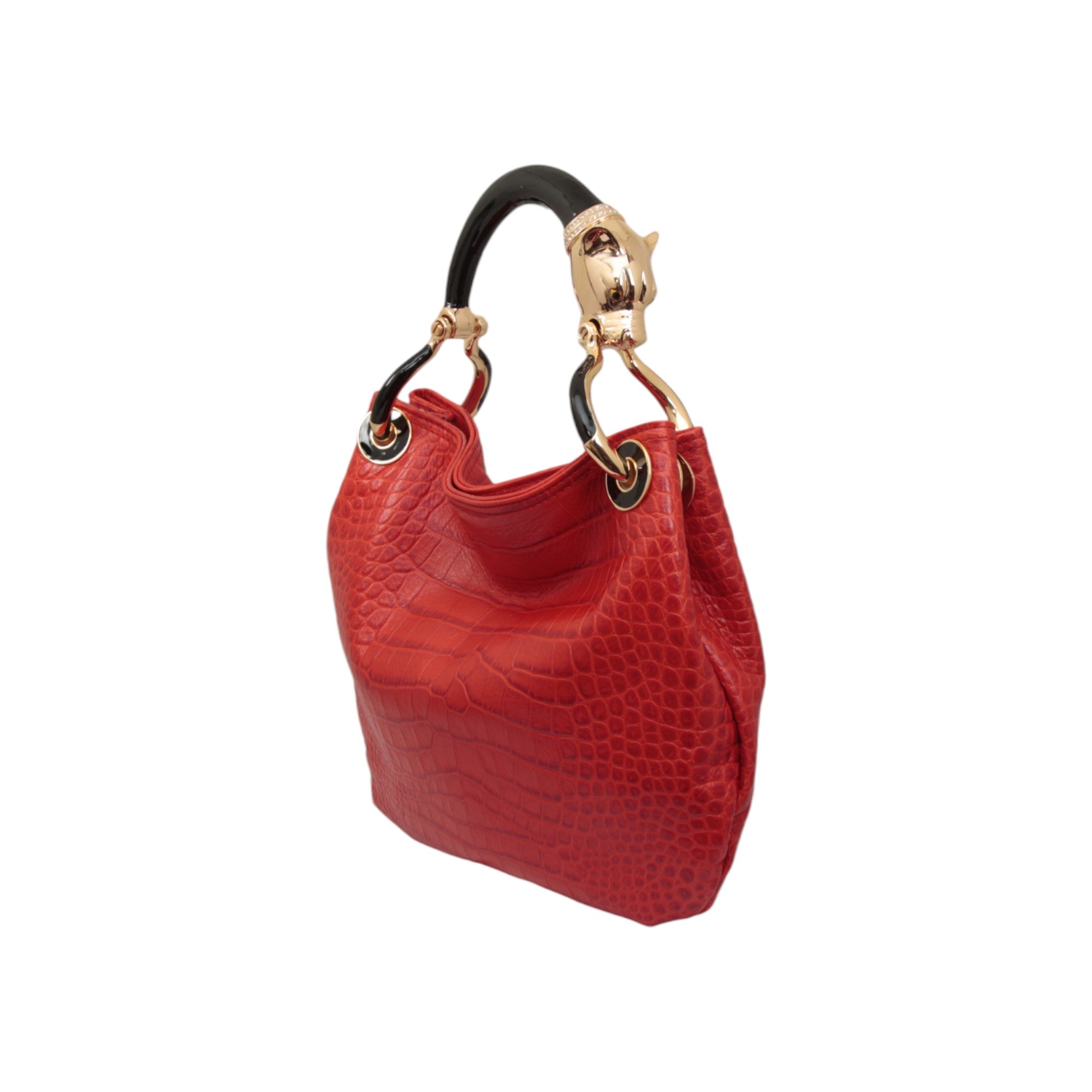 BLACK PANTHER  WITH RED PRINTED LEATHER SMALL HANDBAG