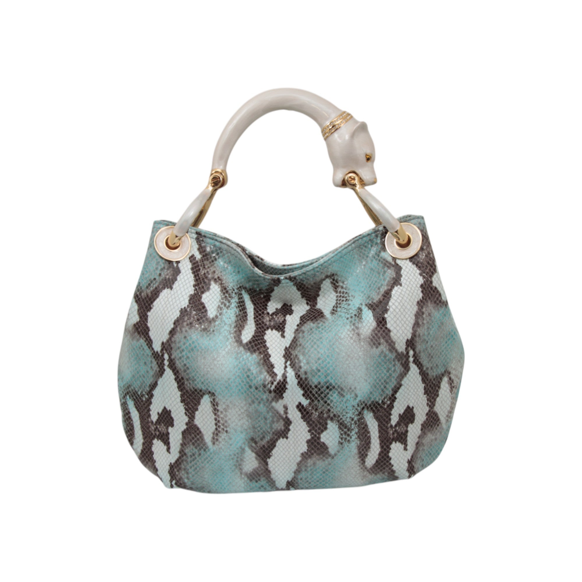 PEARL COLOR PANTHER  WITH SNAKE PRINTED SMALL HANDBAG