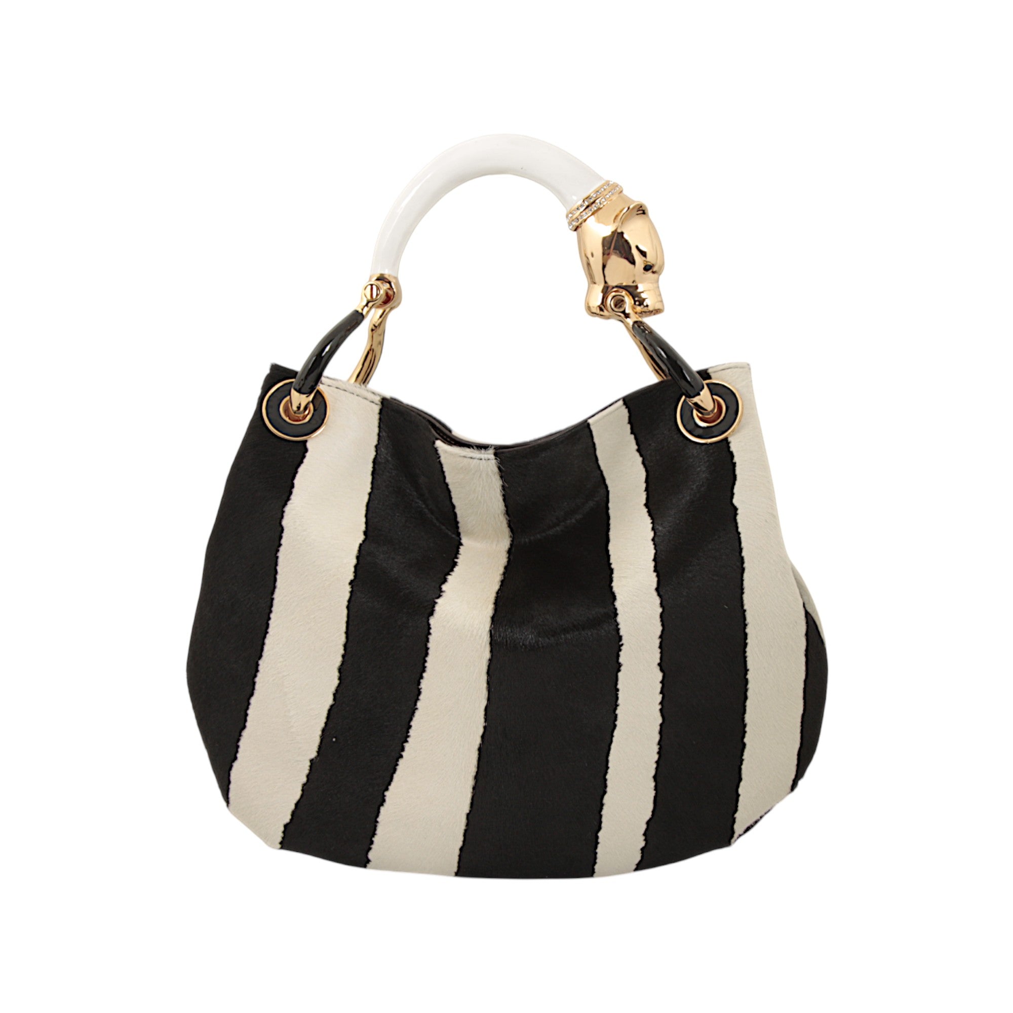 WHITE PANTHER  WITH PRINTED PONY HAIR SMALL HANDBAG