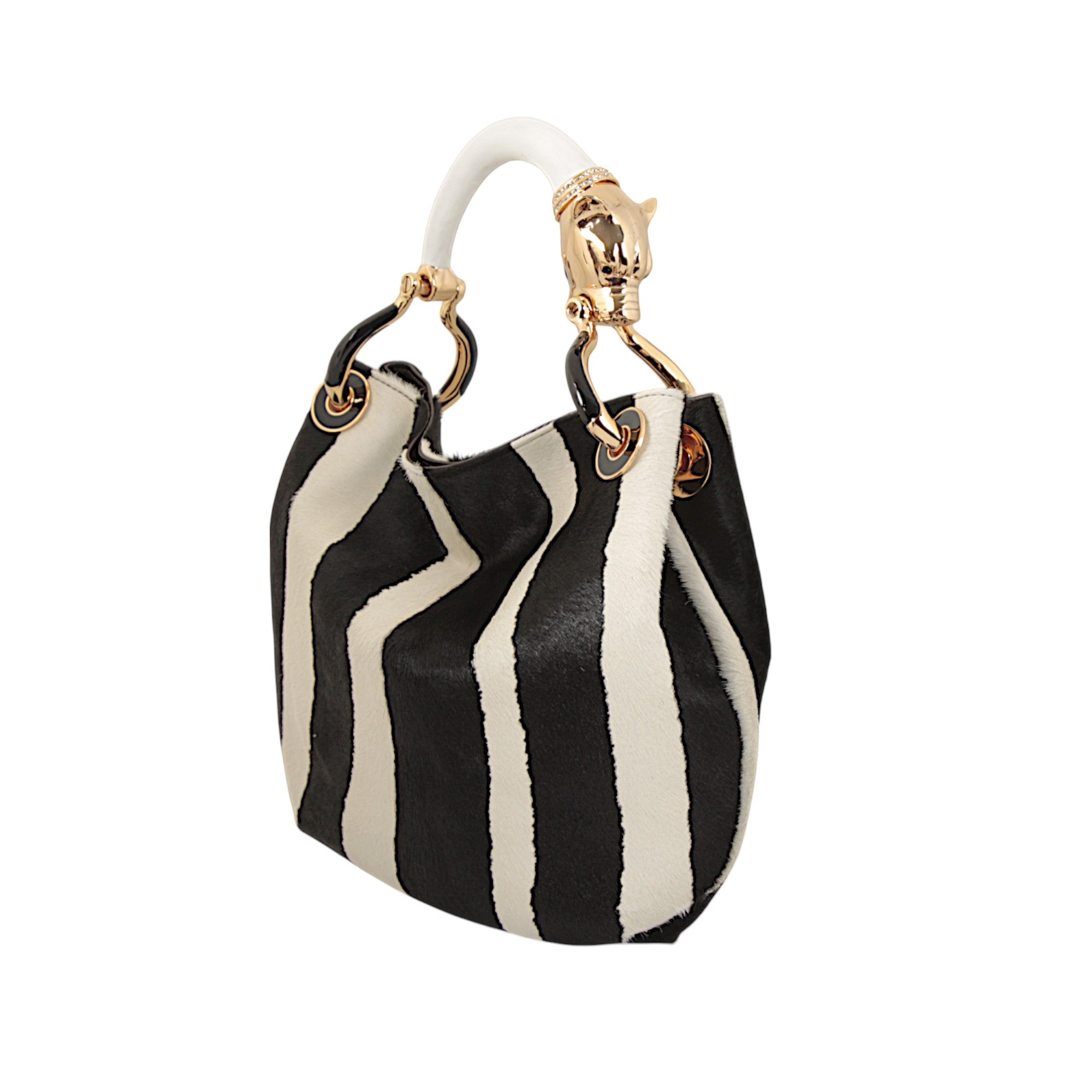 WHITE PANTHER  WITH PRINTED PONY HAIR SMALL HANDBAG