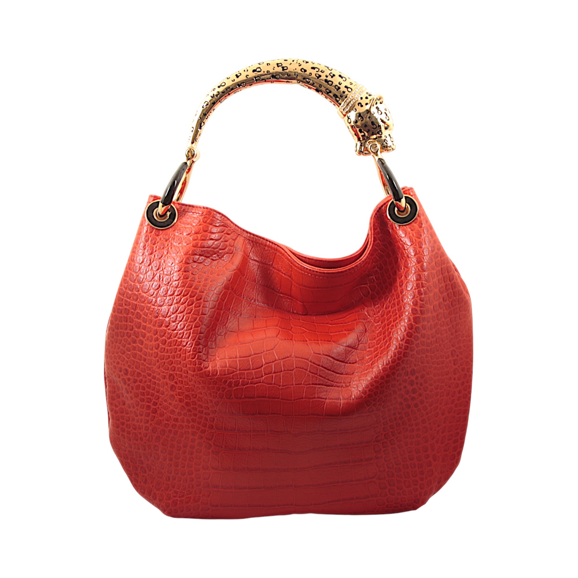 GOLDEN JAGUAR WITH RED PRINT LEATHER  HANDBAG
