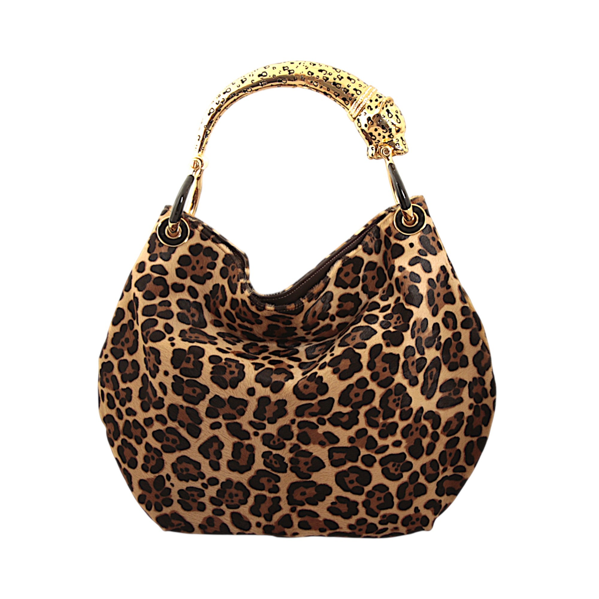 GOLDEN JAGUAR WITH LEOPARD-PRINT PONY HAIR HANDBAG