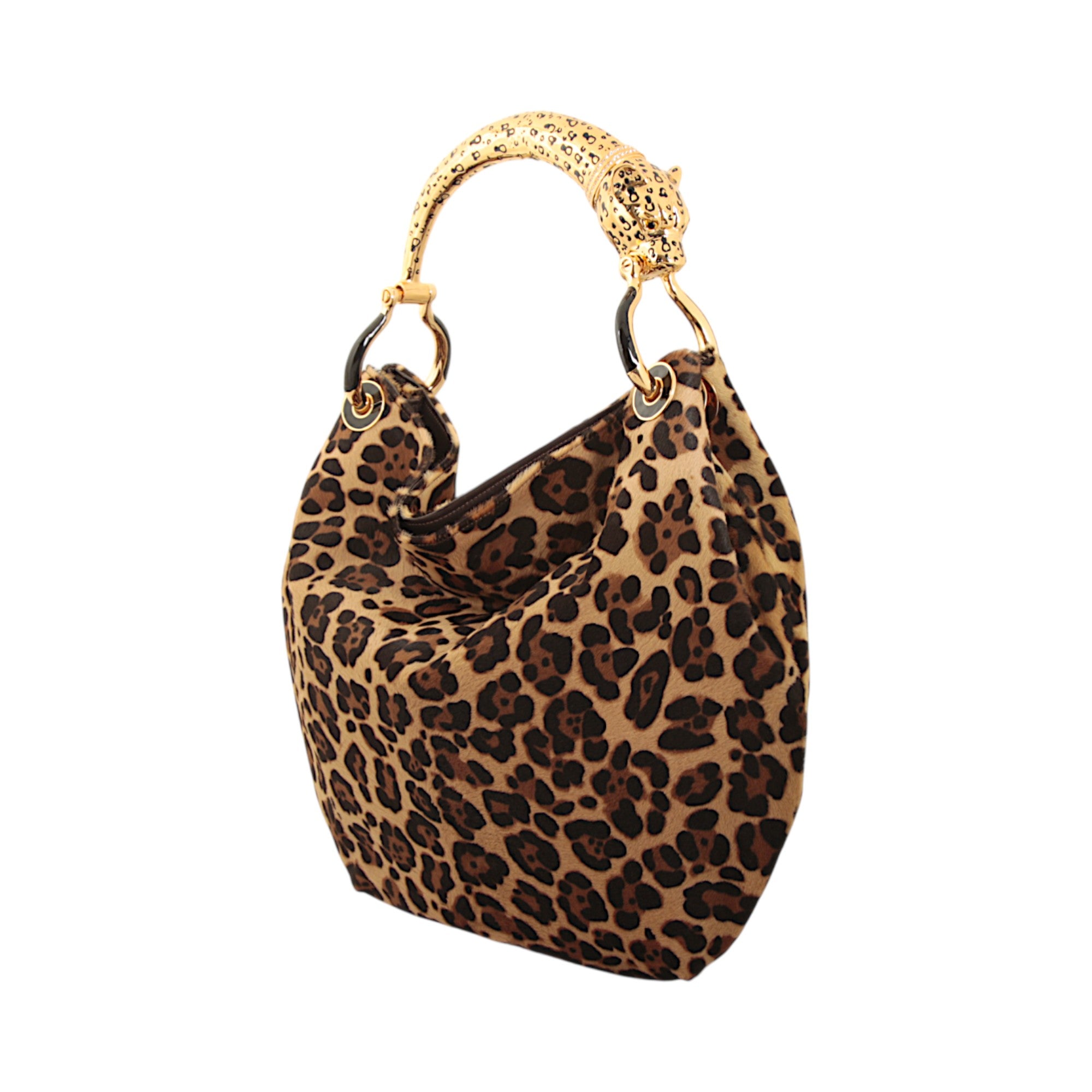 GOLDEN JAGUAR WITH LEOPARD-PRINT PONY HAIR HANDBAG